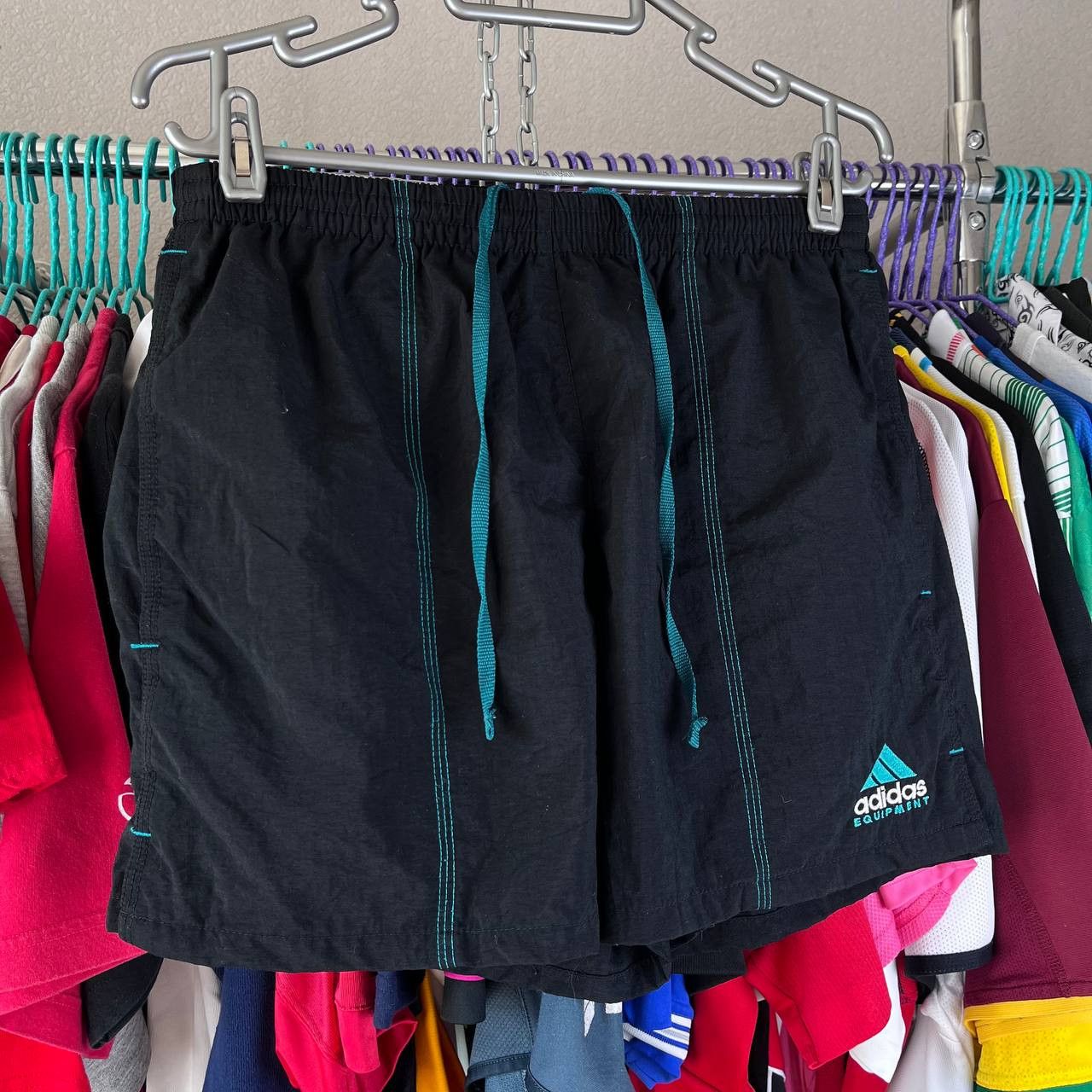 Adidas Vintage 90s Adidas Equipment Green/Black Nylon Shorts Size US 30 / EU 46 - 2 Thumbnail