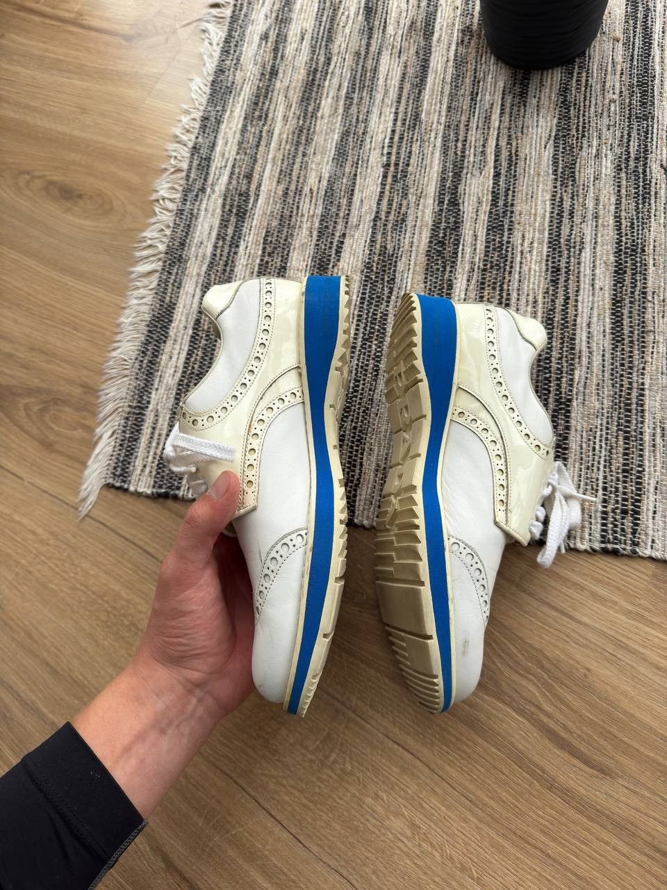 Prada PRADA WOOMEN’S WHITE LEATHER WINGTIP LACE UP OXFORD SHOES Size US 7.5 / IT 37.5 - 9 Thumbnail