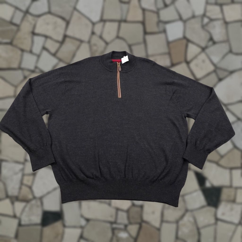 VINTAGE? No. Orvis Sweater Mens 2XL Black Merino Wool 1/4 Zip Mock Neck Pullover Outdoors