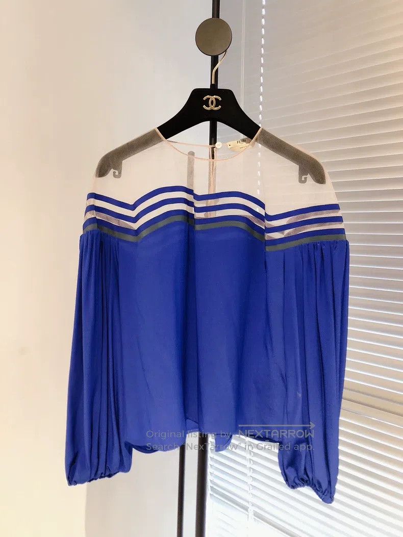 Fendi Fendi Royal Blue Lantern Sleeve Silk Mixed Top Size XS / US 0-2 / IT 36-38 - 1 Thumbnail