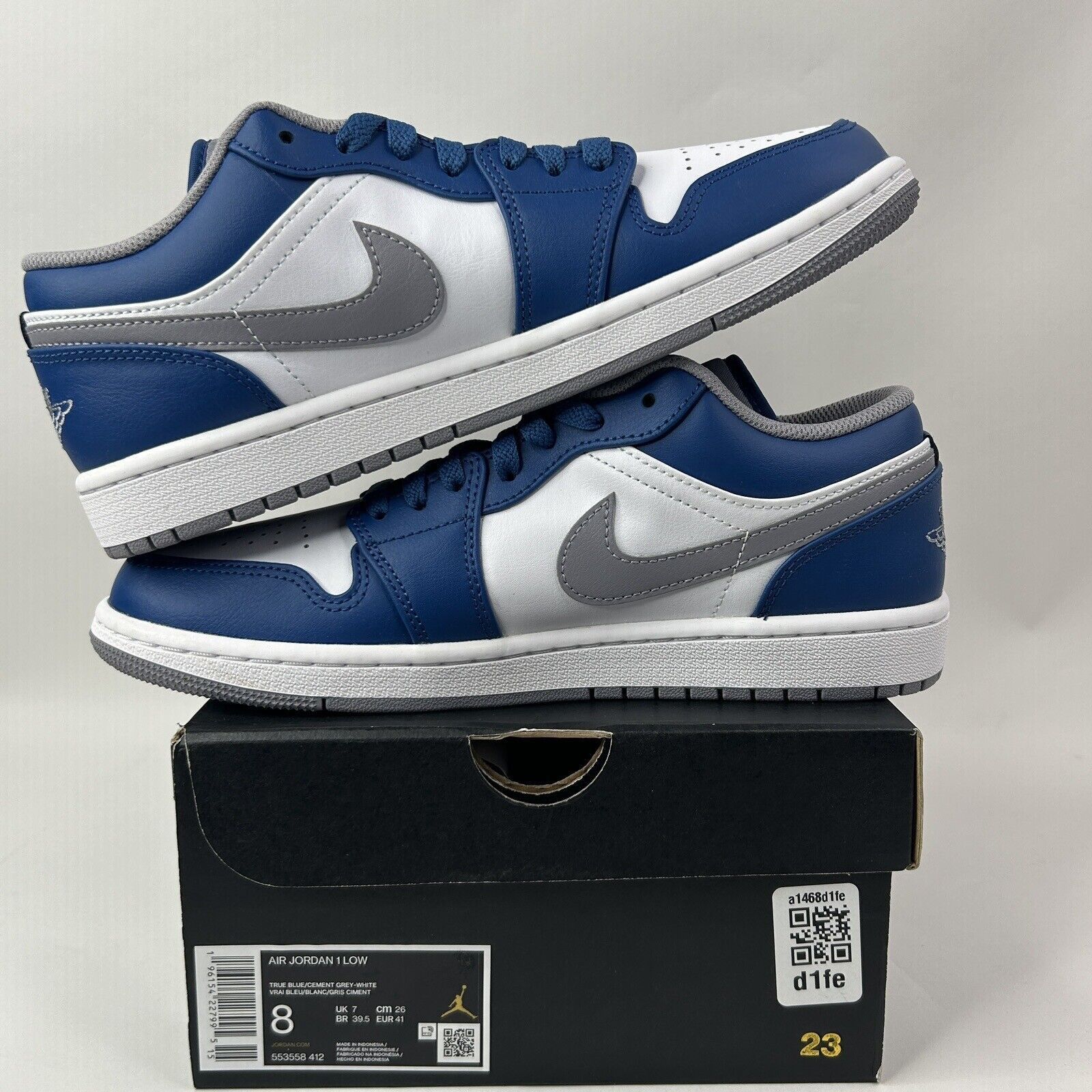 Nike Nike Air Jordan 1 Retro Low “True Blue/Cement Grey” 2024 Size US 8 / EU 41 - 3 Thumbnail