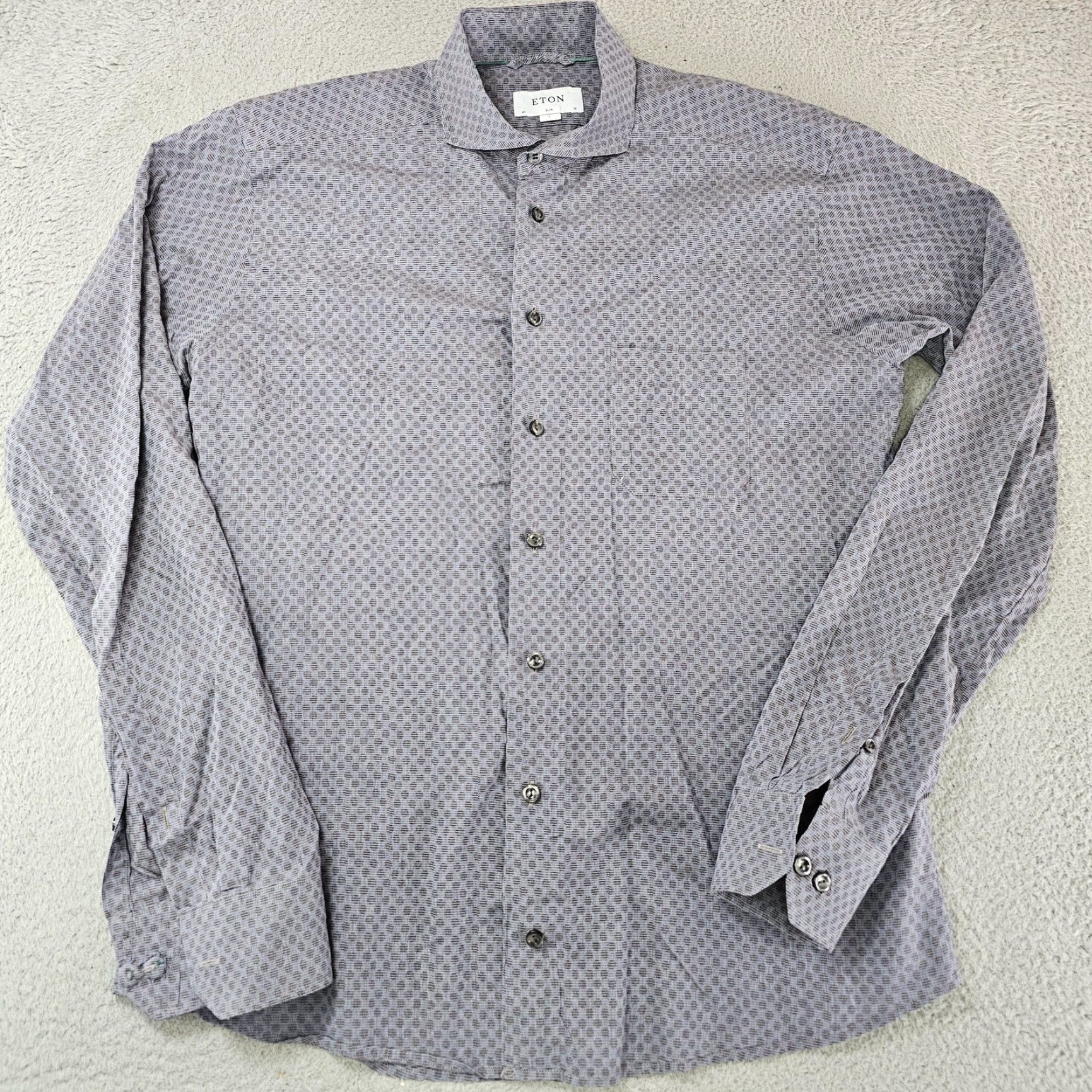 Eton Eton Shirt Mens Large Slim Fit Geometric Pattern Long Sleeve Button-Up Blue/Gray Size US L / EU 52-54 / 3 - 2 Thumbnail