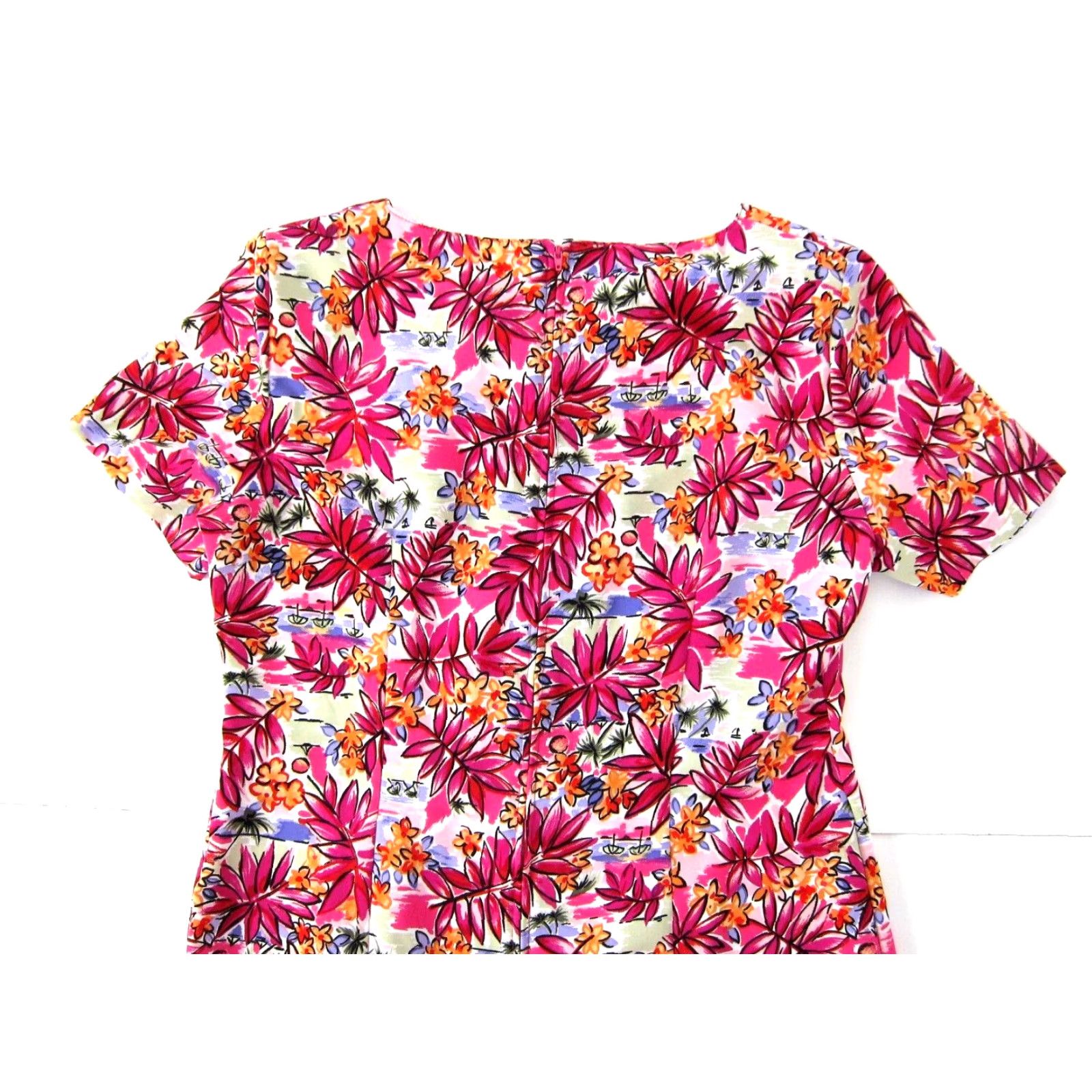 Lee VINTAGE Kathie Lee Collection Pink Green Hawaiian Floral Short Sleeve Shift Dress 10 Size 32" / US 10 / IT 46 - 6 Thumbnail