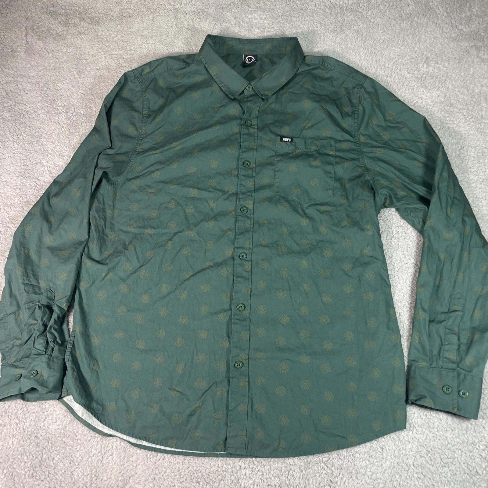 NEFF Neff XL Green Gold Button Up Flower Emblem Casual y2k Size US XL / EU 56 / 4 - 1 Thumbnail