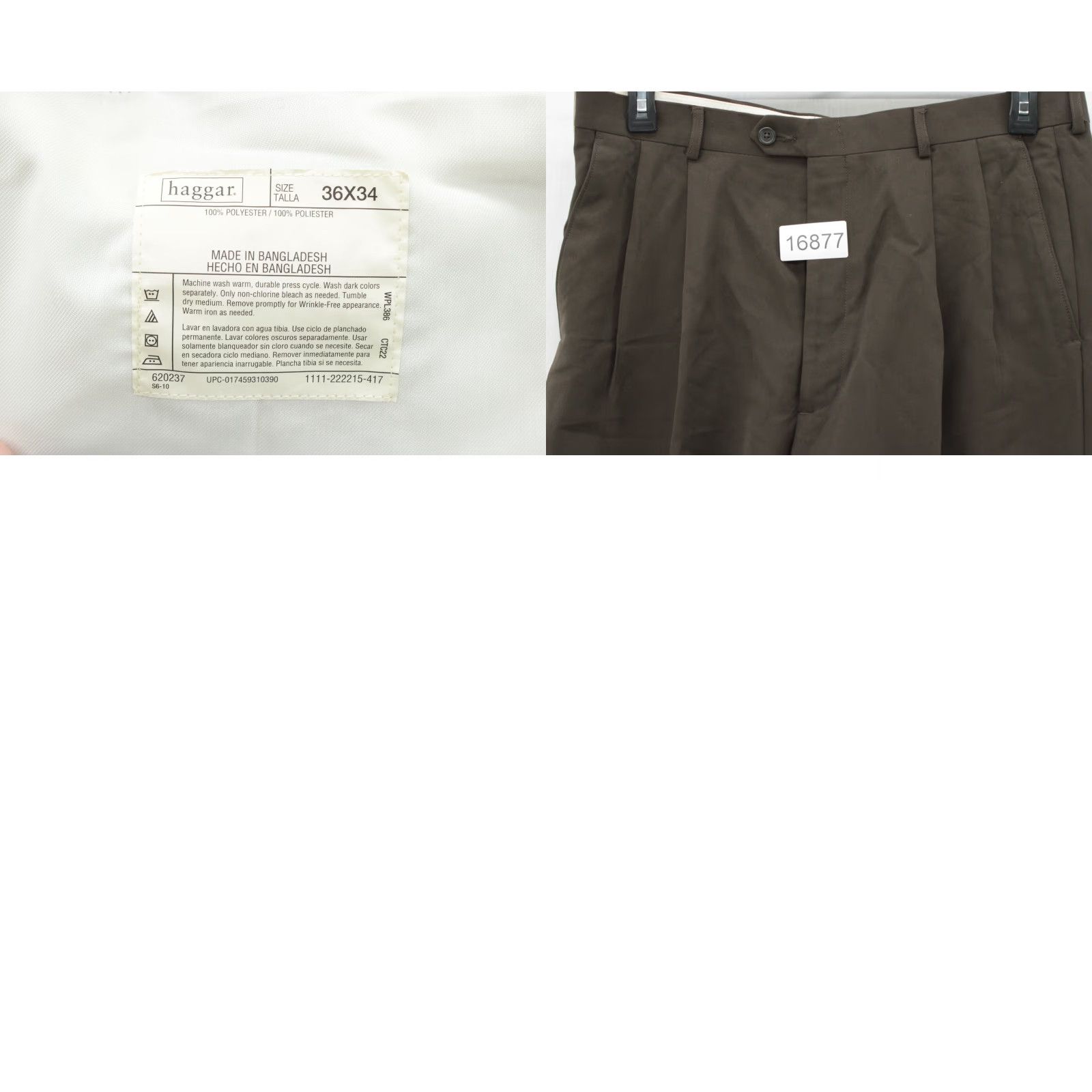 Haggar Haggar Dress Pants Mens 36X32 Brown Pleated Polyester Office Preppy Casual Pants Adult Regular Brown Size US 36 / EU 52 - 8 Thumbnail