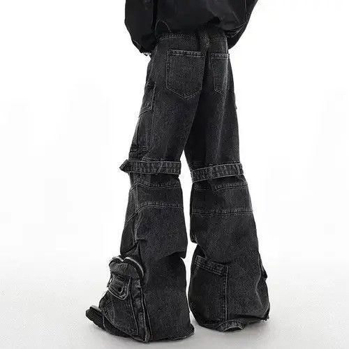 Japanese Brand Washed Multi Pocket Strap Wide Leg Denim Pant Size US 29 - 4 Thumbnail