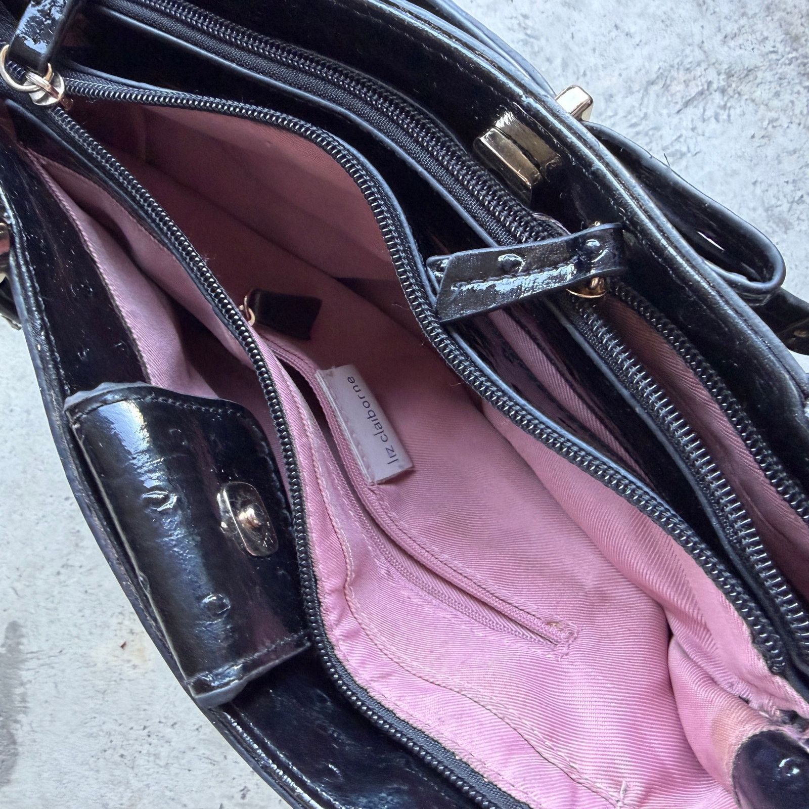 Liz Claiborne Vintage Y2K Black Ostrich Patent Bow Shoulder Bag Purse Size ONE SIZE - 5 Thumbnail