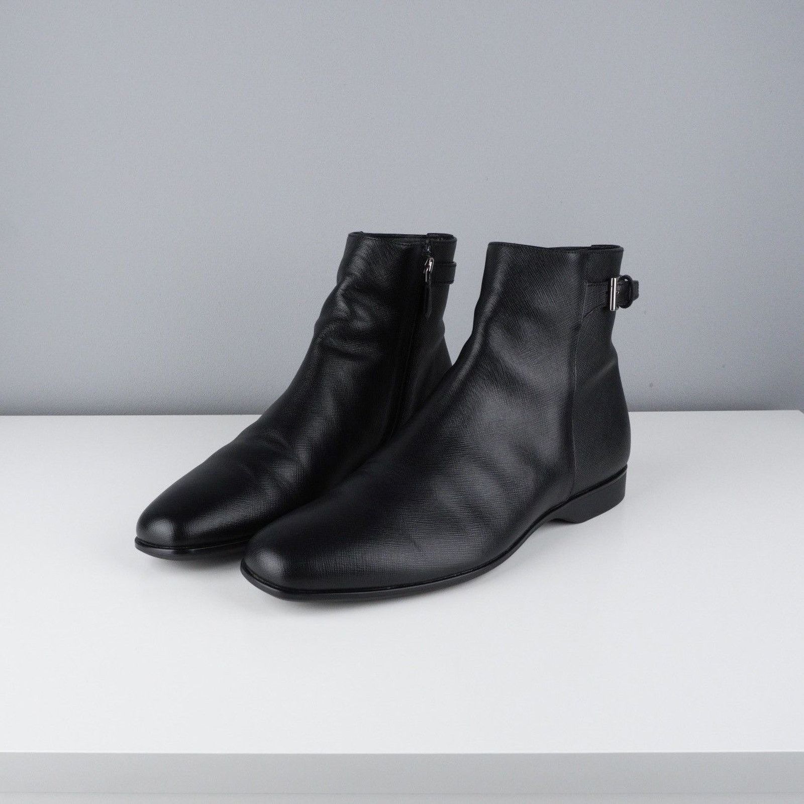 Prada Black Leather Saffiano Boots Shoes, Men's (Size 9.5)