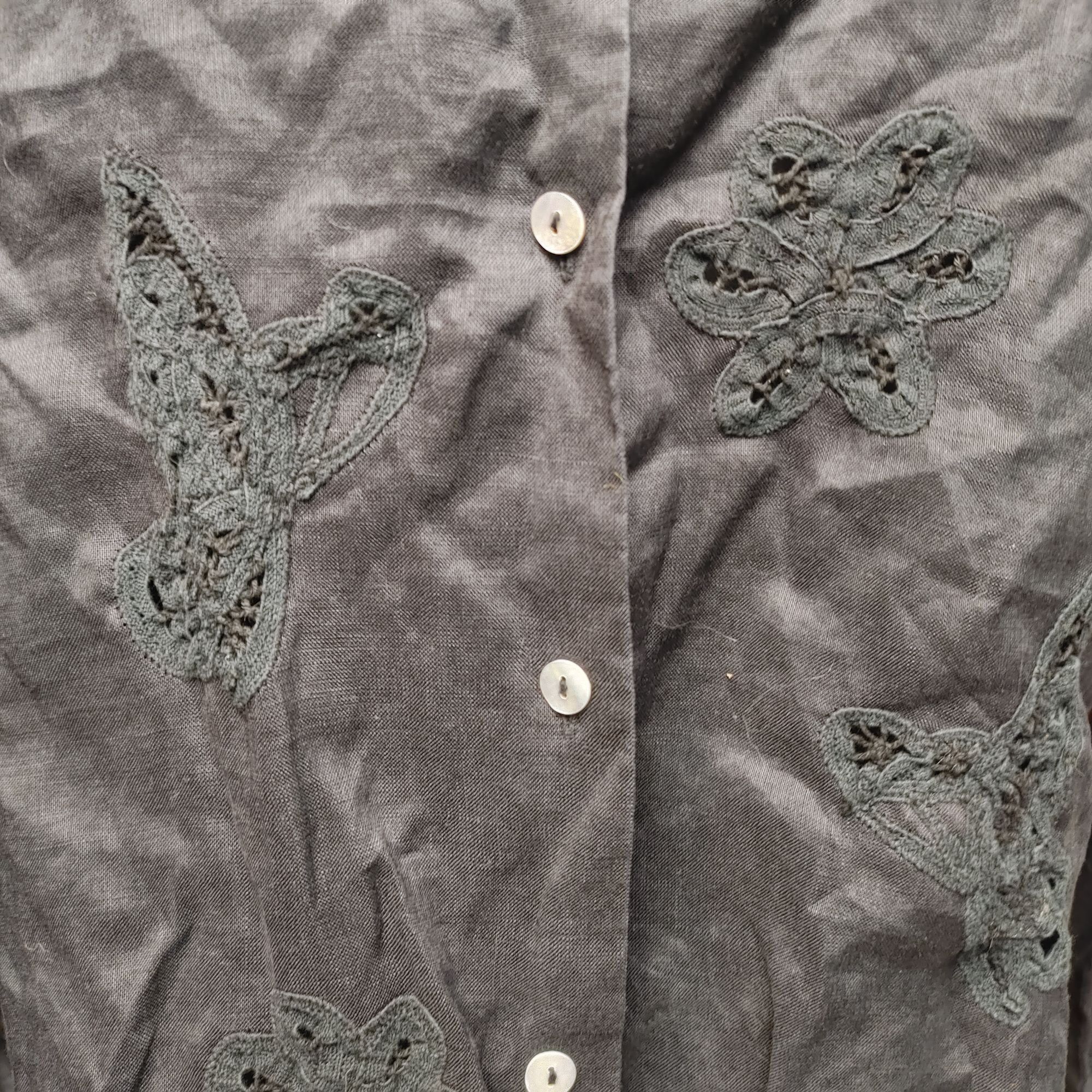 Other Silkland Women's Black Floral Embroidered Button Down Top Me Size M / US 6-8 / IT 42-44 - 4 Thumbnail