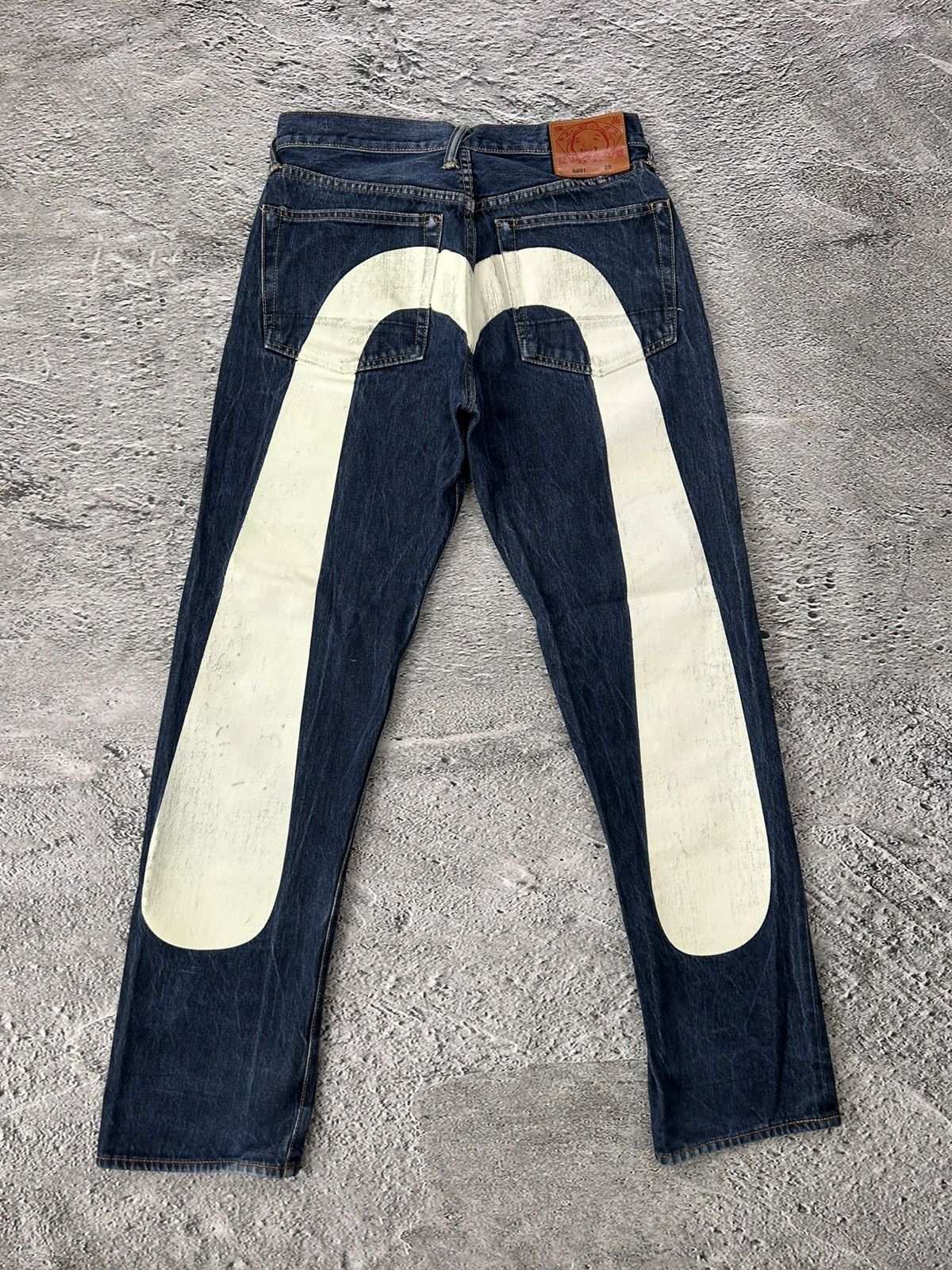 Evisu jeans daicock big logo white selvedge denim