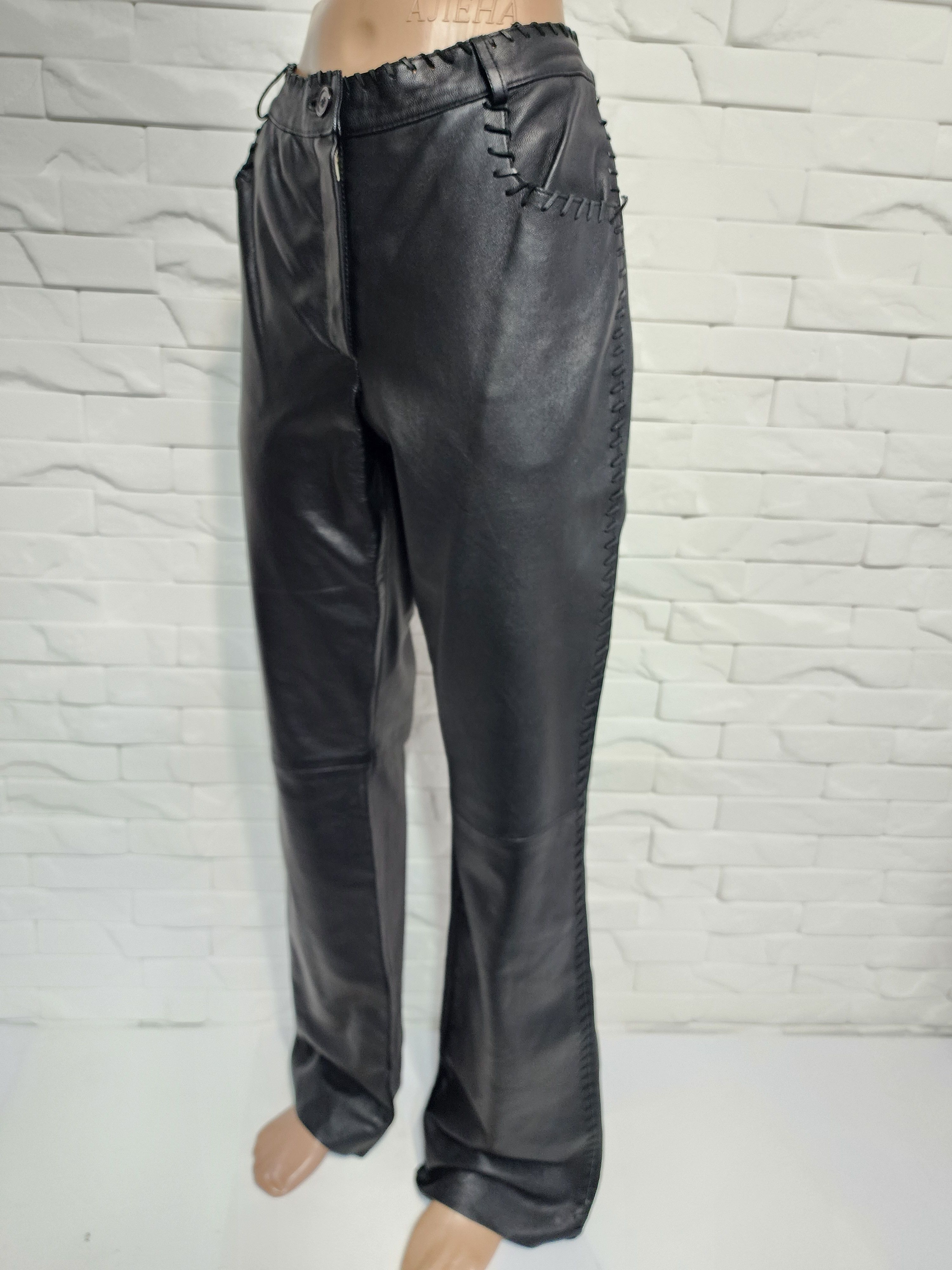 Genuine Leather Black Leather Pants: Women's Denim Style Leather Trousers Size 31" - 2 Thumbnail