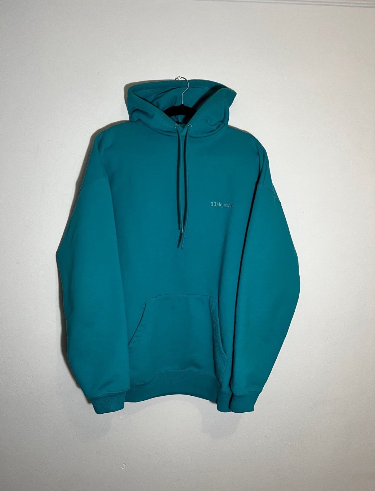 image of Balenciaga Oversized Embroidered Logo Hoodie Size S in Blue, Men's