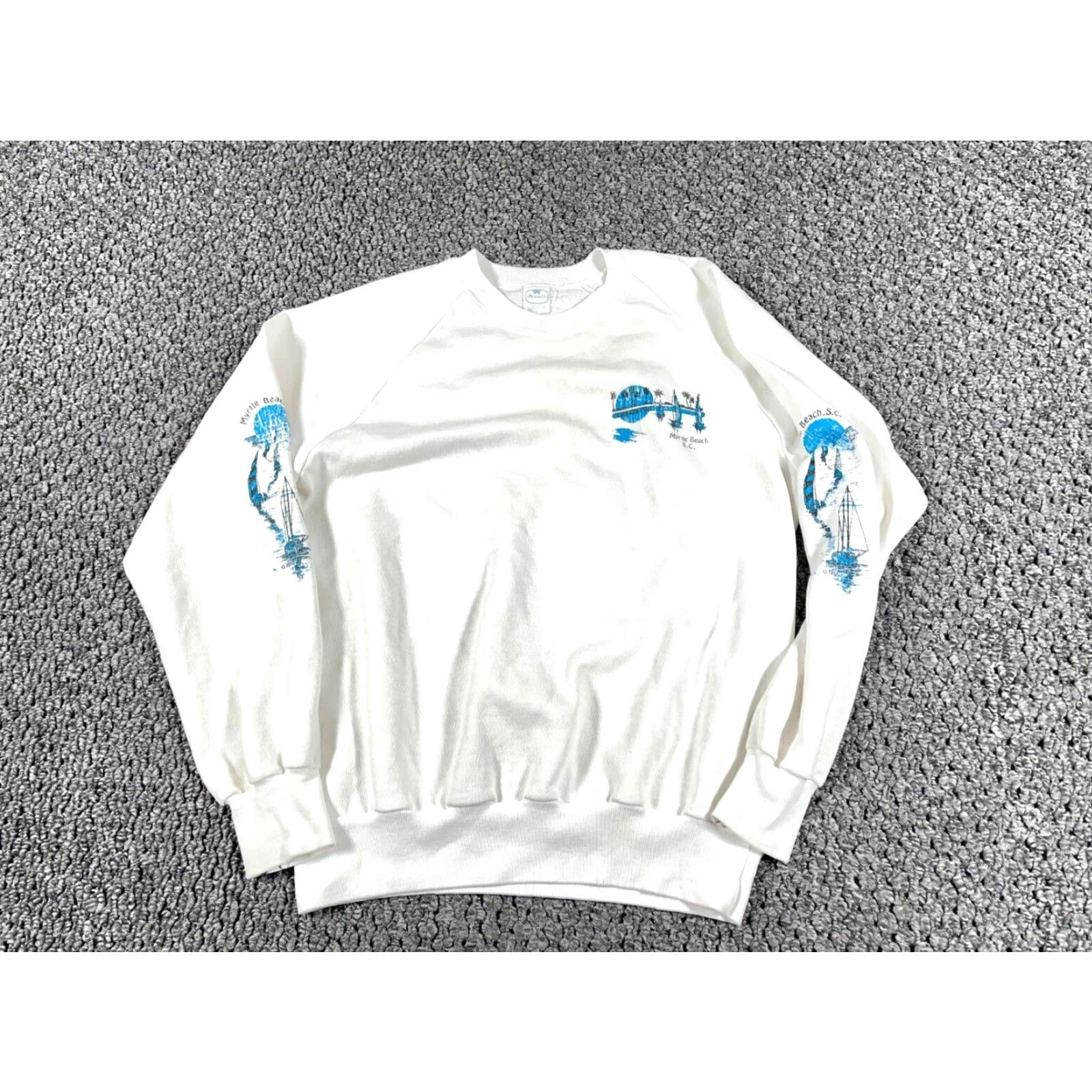 Anvil VINTAGE Anvil Sweatshirt Shirt Men L White Myrtle Beach Sailboat Graphic 80s USA Size US L / EU 52-54 / 3 - 2 Thumbnail