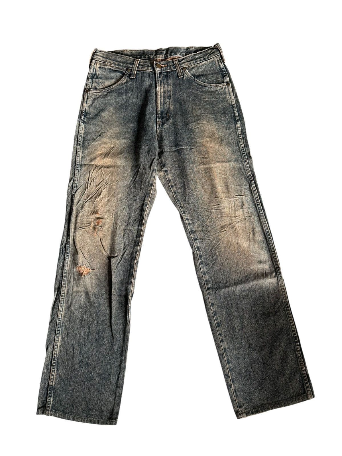 Wrangler VINTAGE WRANGLER BLUE RIPPED DISTRESSED JEANS DENIM PANTS Size US 28 / EU 44 - 1 Thumbnail