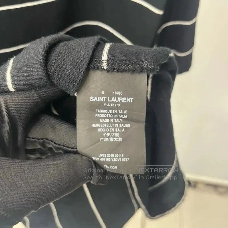 Yves Saint Laurent YSL Black Striped Cotton T-Shirt for Women . Size S / US 4 / IT 40 - 4 Thumbnail