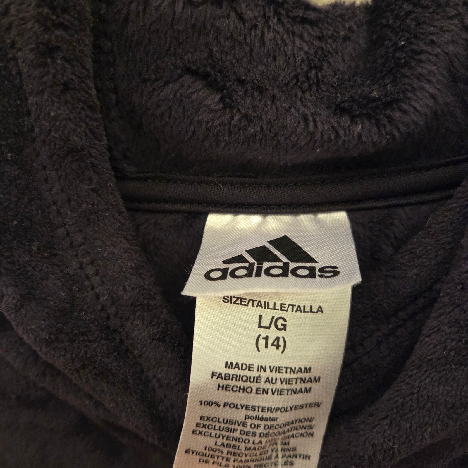 Adidas Adidas Black Velour Pullover Hoodie Kids Size L-14 Size US L / EU 52-54 / 3 - 6 Thumbnail