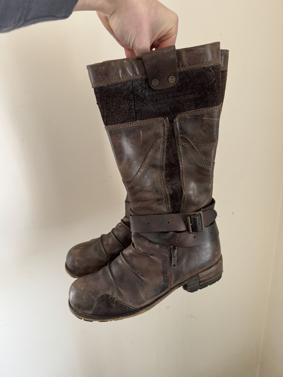 Designer × Vintage Yellow Cab 40size brown leather biker high shoes boots punk Size US 10 / IT 40 - 23 Thumbnail