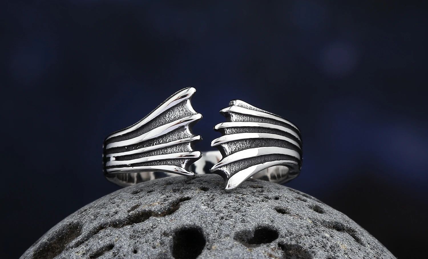 Jewelry Steel Feather Wing Ring Size ONE SIZE - 3 Thumbnail