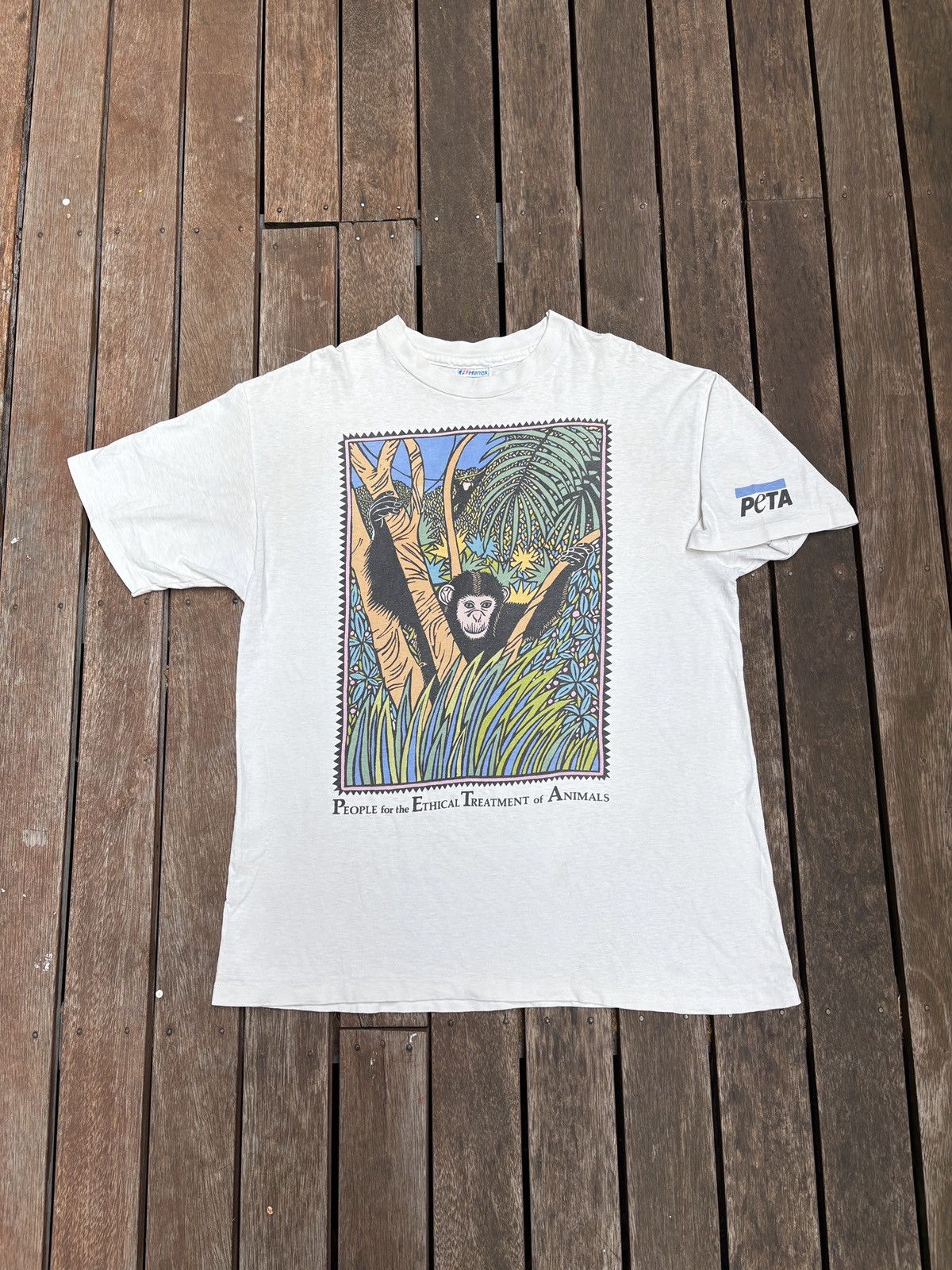 Hanes T-shirt vintage PETA rare 90s vegan Size US XL / EU 56 / 4 - 2 Thumbnail