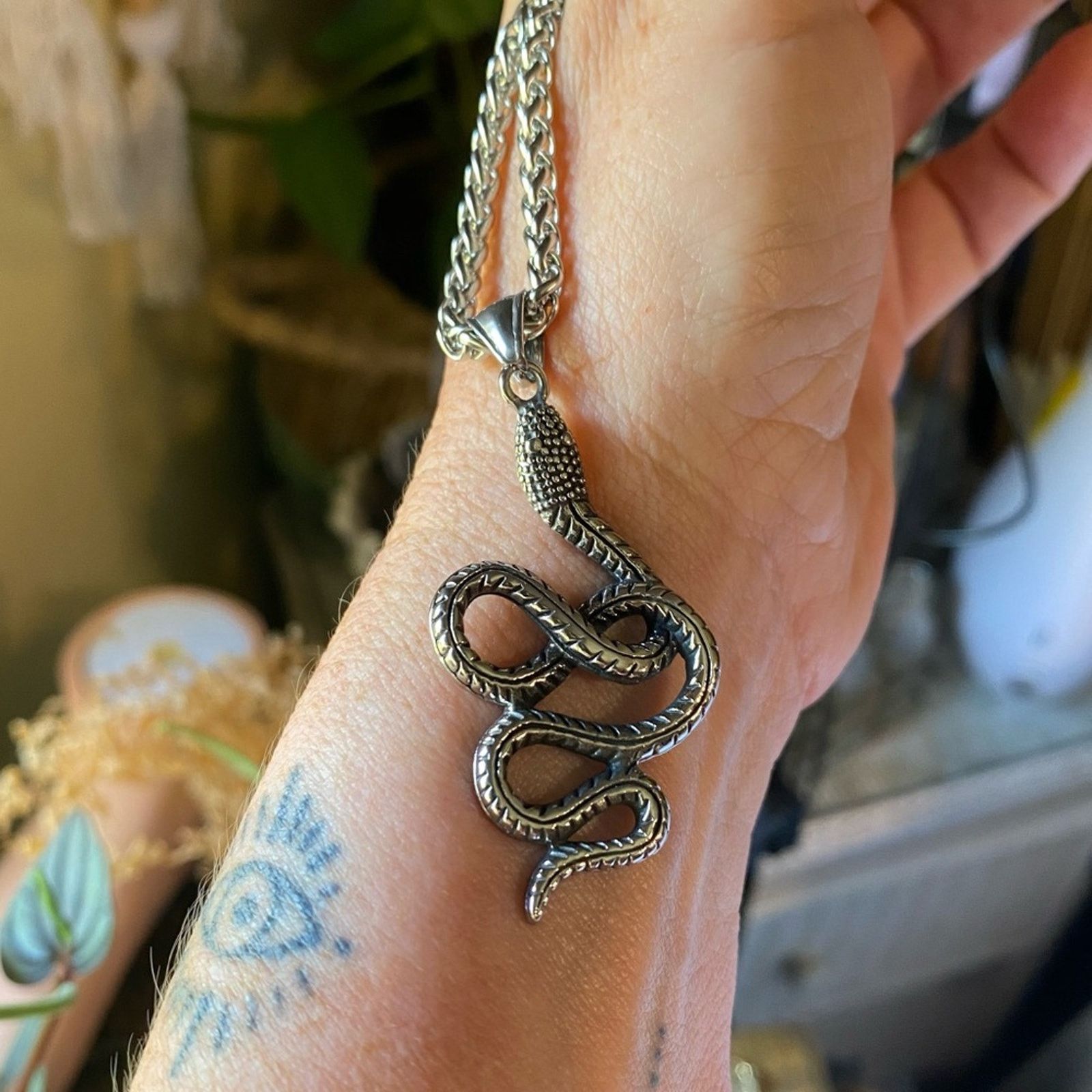 The Unbranded Brand Snake Stainless Steel Wheat Chain Necklace, Unisex Size ONE SIZE - 2 Thumbnail
