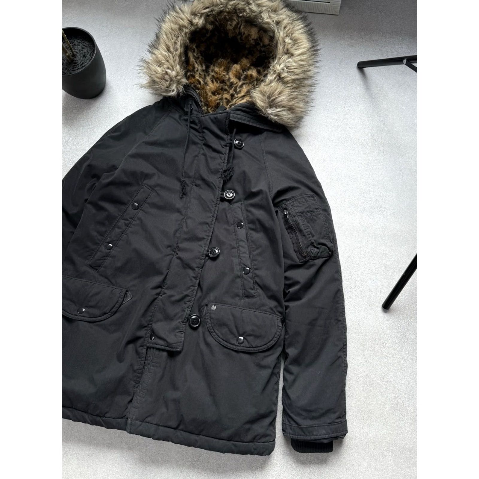 Vintage VINTAGE Denim & Supply Ralph Lauren Faux Fur Parka Jacket Button Hooded Black Unisex XS Women Parka Fur Jacket 90s Size XS / US 0-2 / IT 36-38 - 5 Thumbnail