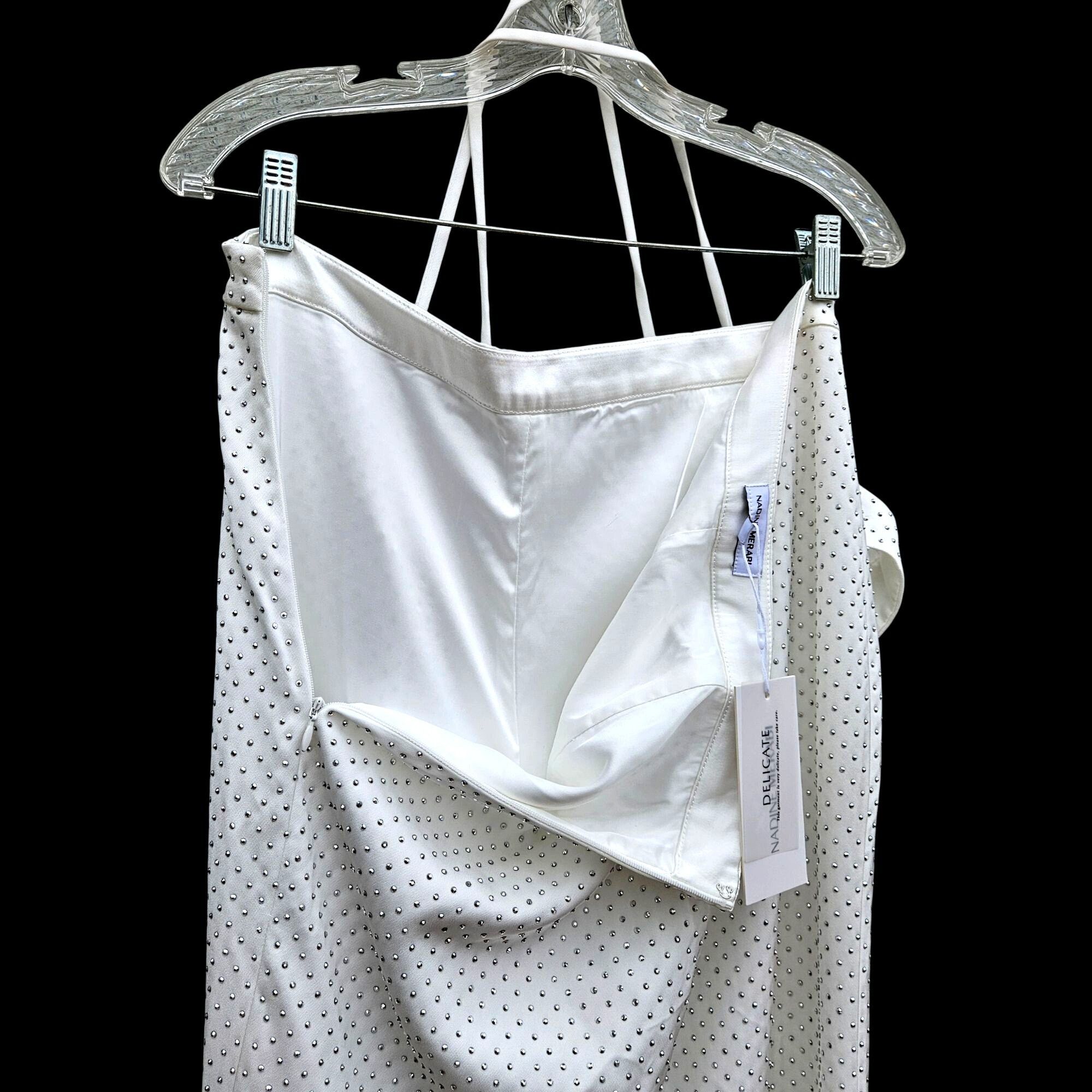 Other Nadine Merabi White Rhinestone Kira Two-Piece Set Top L Pant Size 36" / US 14 / IT 50 - 16 Thumbnail
