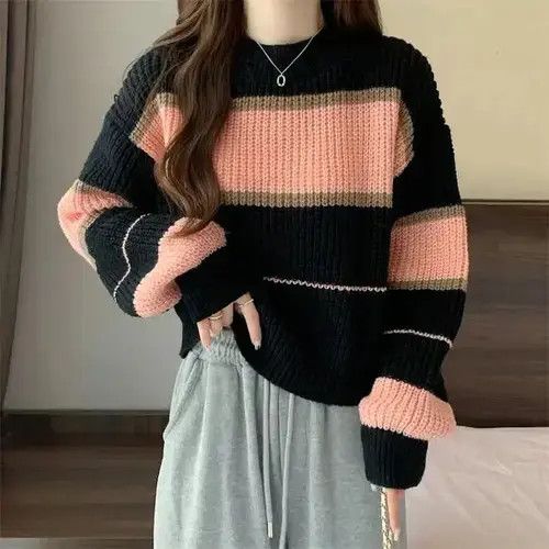 Japanese Brand Zoki Harajuku Striped Jumpers Women Retro Size ONE SIZE - 4 Thumbnail