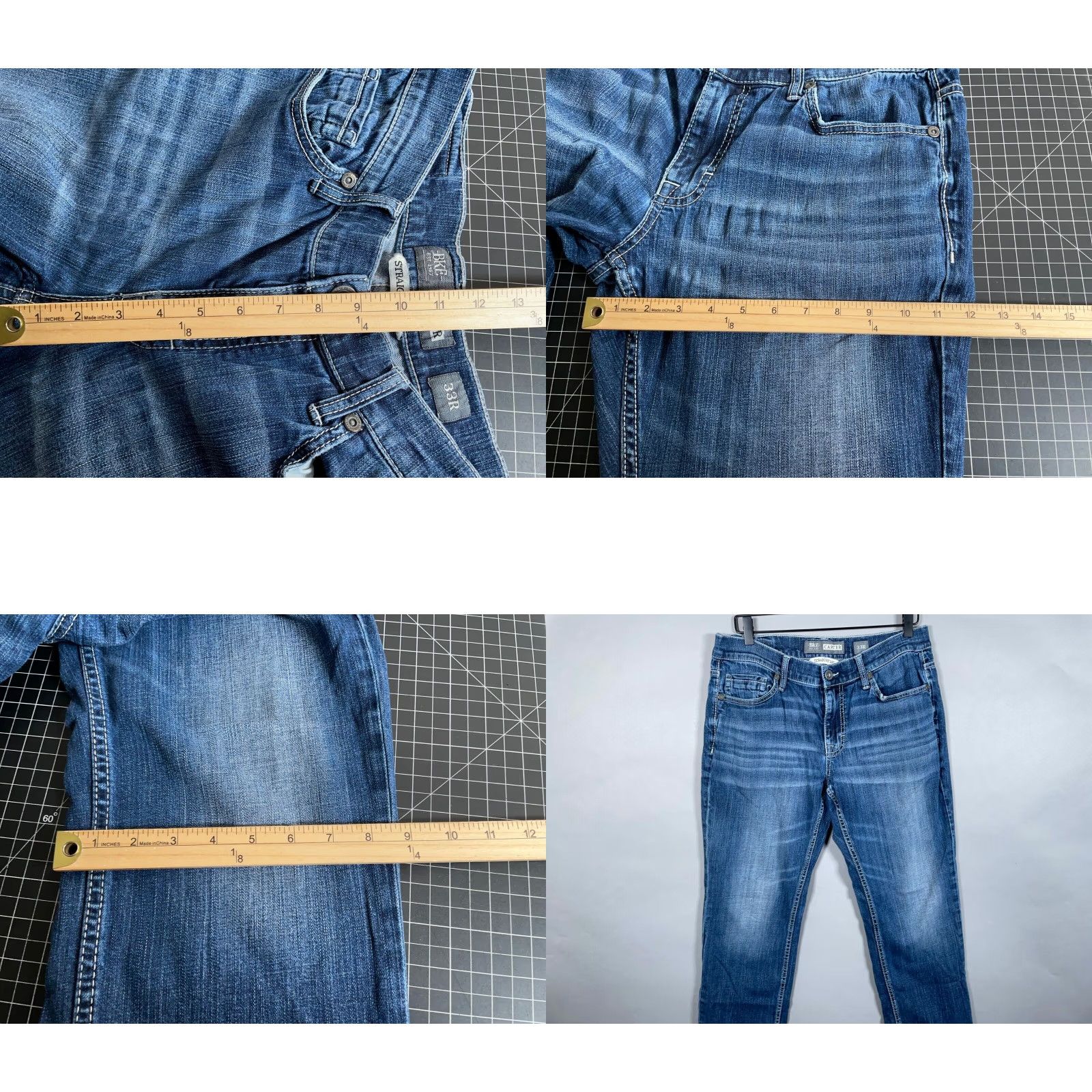 Vintage VINTAGE BKE Carter Men's 33 x 30 Blue Denim Straight Leg Low Rise Stretch Jeans Size US 33 - 8 Thumbnail