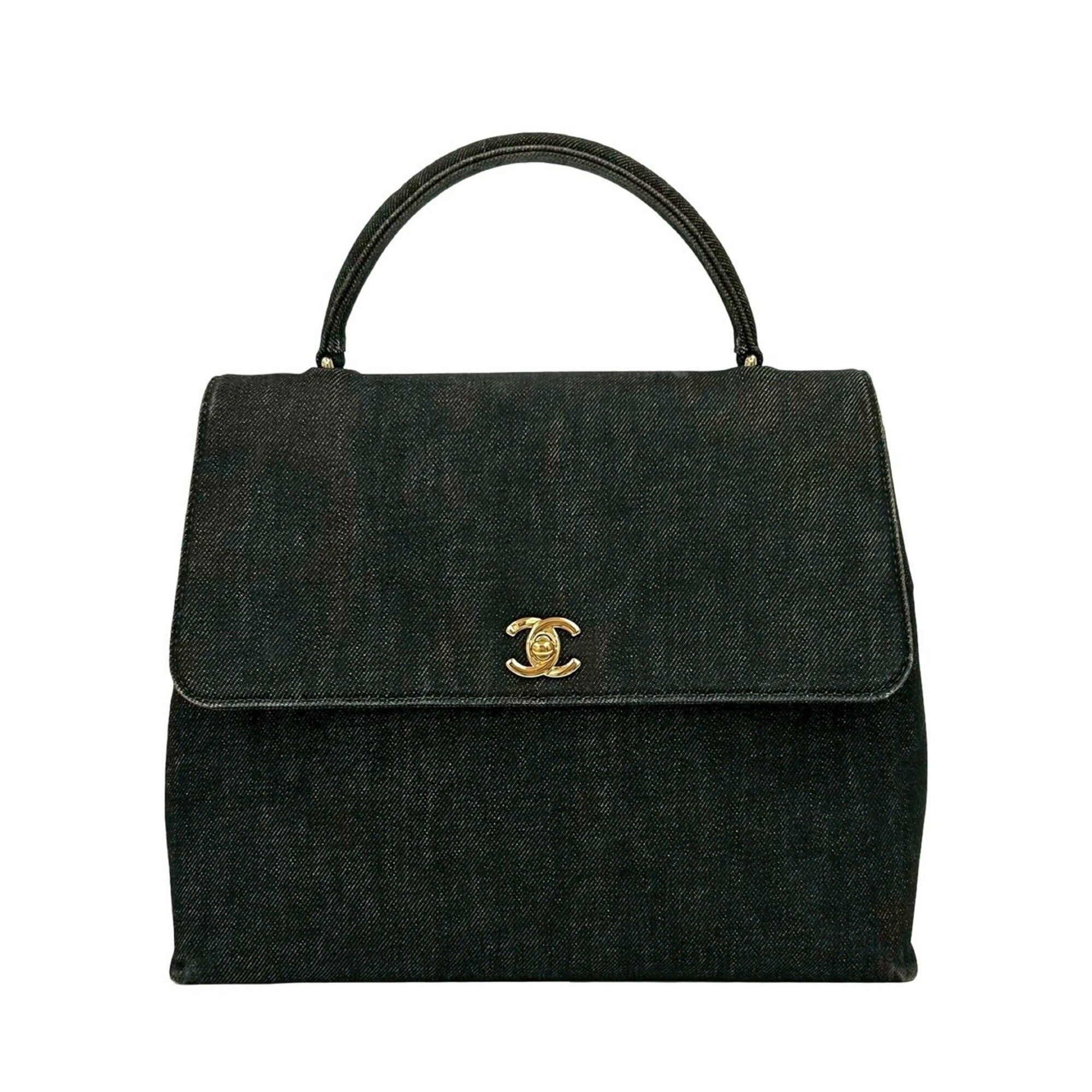 Chanel CHANEL Coco Mark Cotton Denim Leather Genuine Handbag Tote Bag Black 25465 Size ONE SIZE - 1 Thumbnail