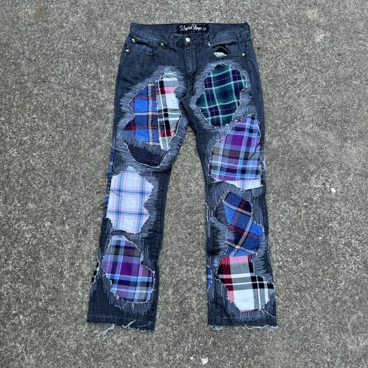 Japanese Brand Grey Distressed Tartan Jeans Size US 32 / EU 48 - 1 Thumbnail
