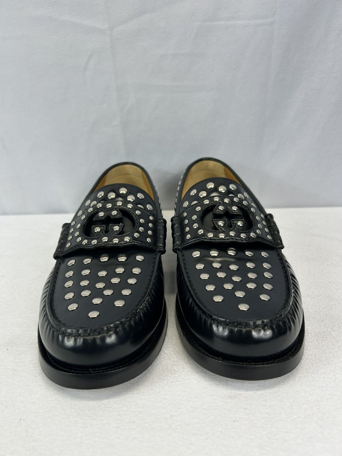 Gucci GUCCI Studded Interlocking G Leather Loafers Size US 10.5 / EU 43-44 - 4 Thumbnail
