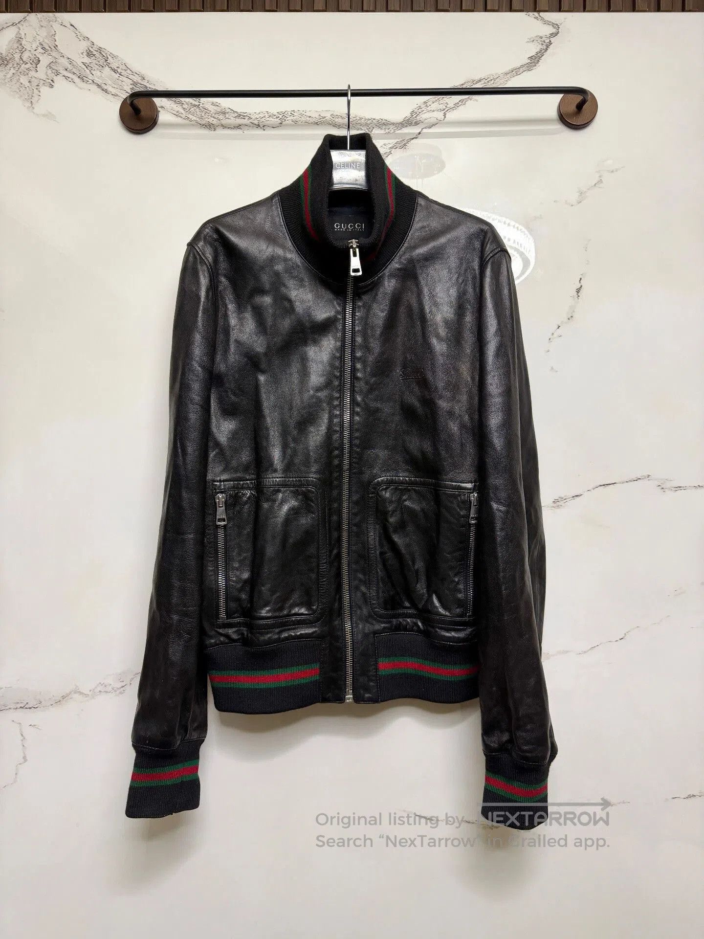 Gucci Gucci Red Green Striped Leather Jacket. Size US L / EU 52-54 / 3 - 1 Thumbnail