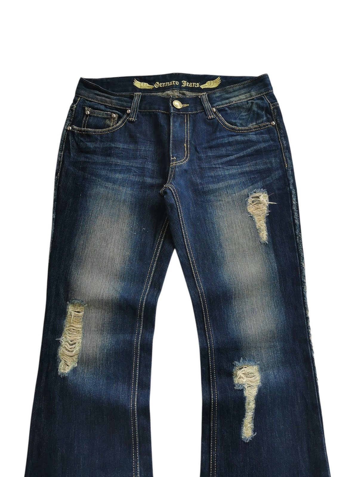 Japanese Brand Gennaro Italia Distressed Flare Denim, Kapital Inspired Size US 31 - 3 Thumbnail