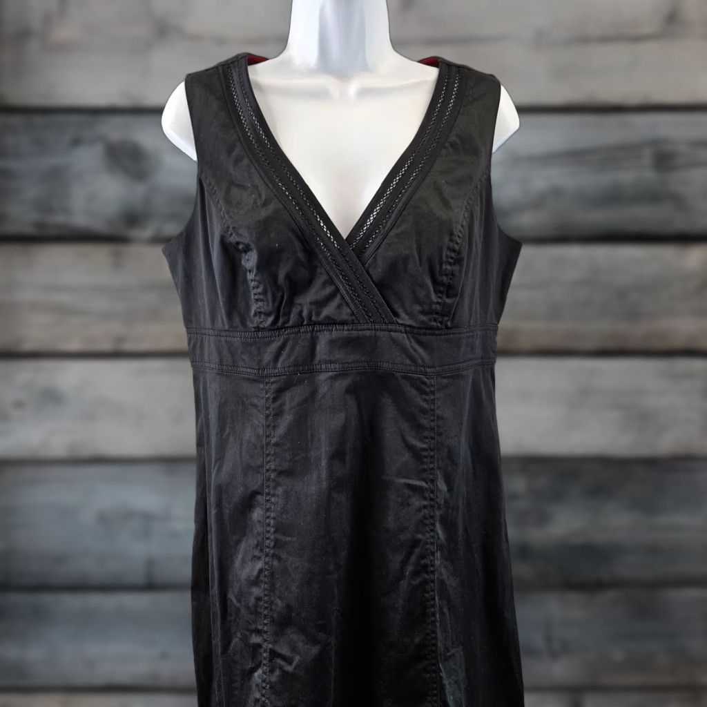 Vintage Jacqui E Womens Dress Solid Black Sleeveless V-Neck Cotton Blend Zip Size 12 Knee Length Sheath Womens Size XL / US 12-14 / IT 48-50 - 1 Thumbnail