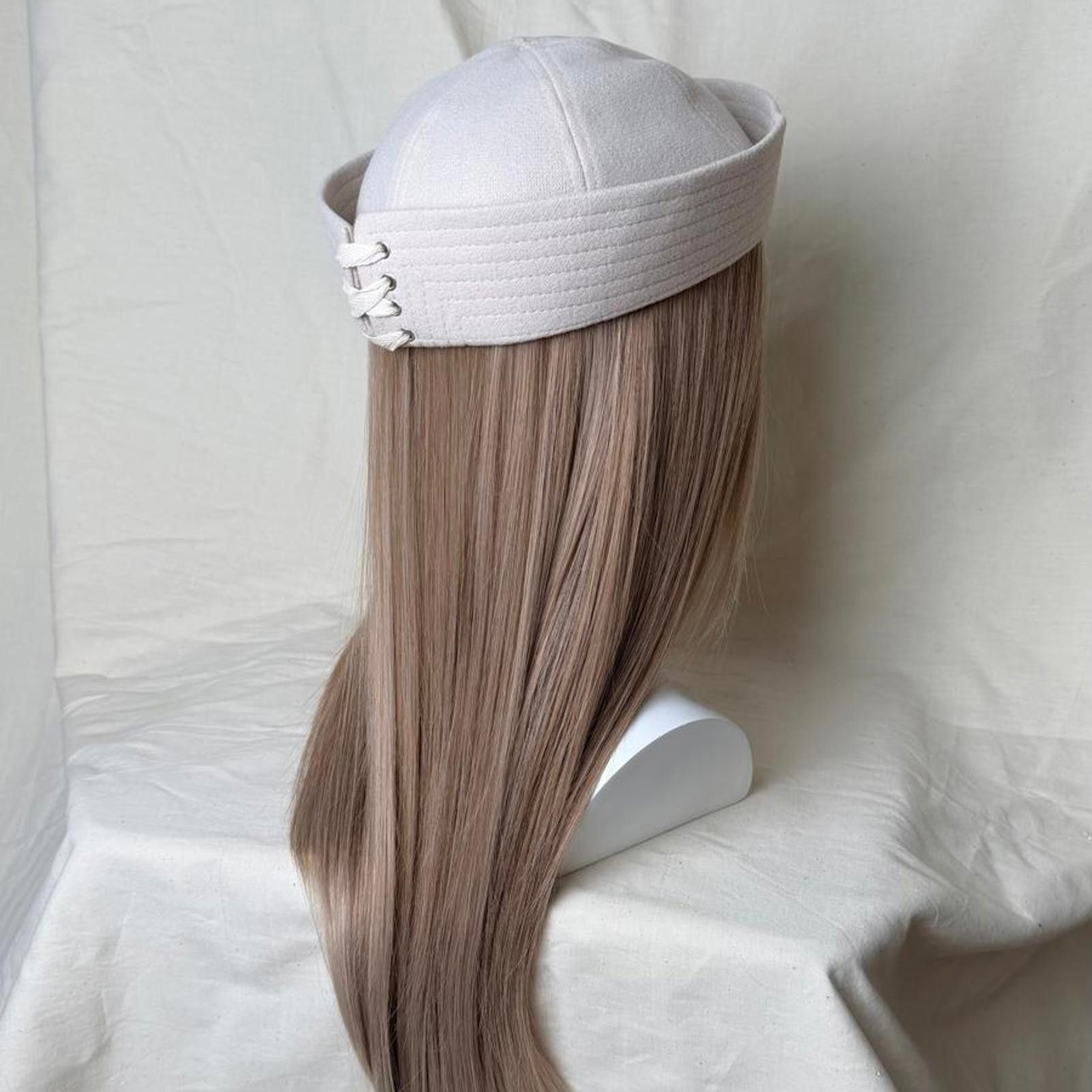 Japanese Brand Beige Wool Eyelet Beret Sailor Hat Y2K French Girl Size ONE SIZE - 2 Thumbnail