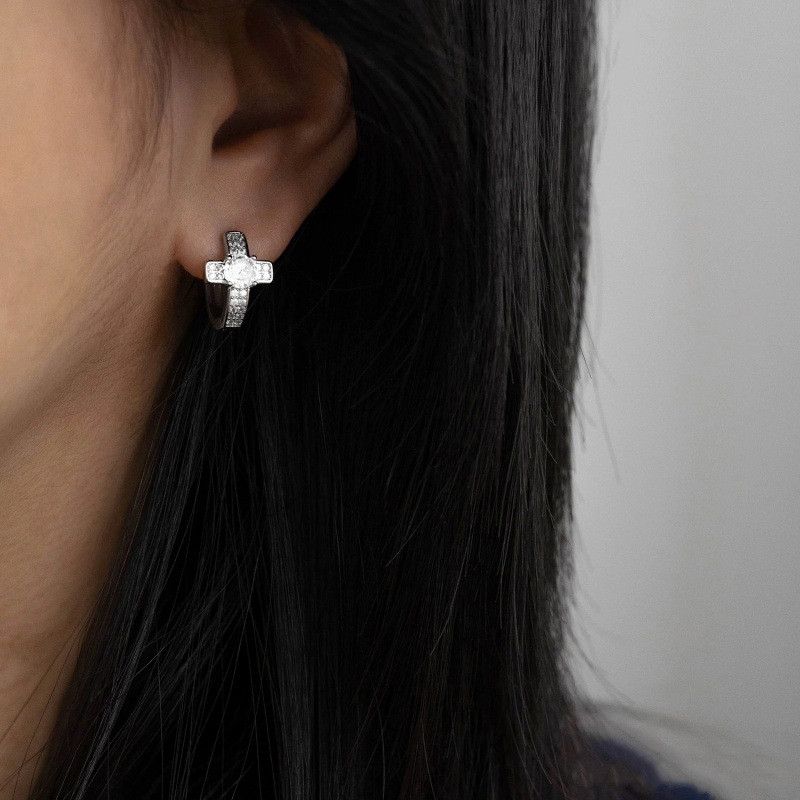 Jewelry × Sterling Silver Cross Dark Earrings One Pairs Chrome Jewelry Size ONE SIZE - 4 Thumbnail
