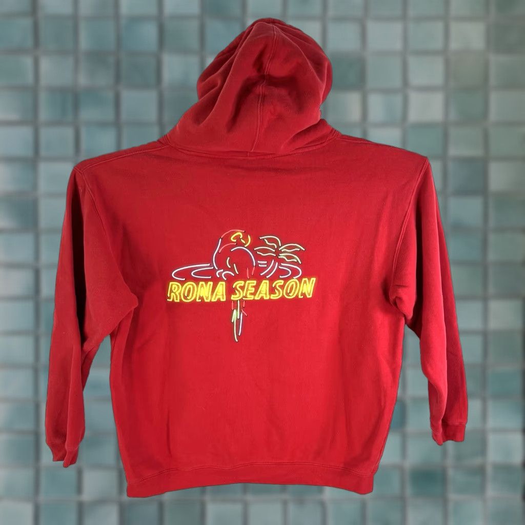 Vintage Full Send Rona Season Hoodie Sweatshirt Mens L Red Graphic Print Pullover Hooded 54in Chest Comfort Fleece Winter/Autumn 90s? Size US L / EU 52-54 / 3 - 1 Thumbnail