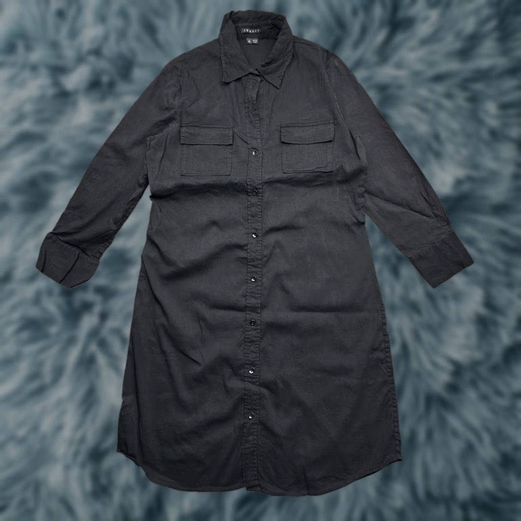 Theory Theory Shirt Dress Button Up Long Sleeve Womens 10 Medium Black Pockets MISSING BELT Size L / US 10 / IT 46 - 1 Thumbnail