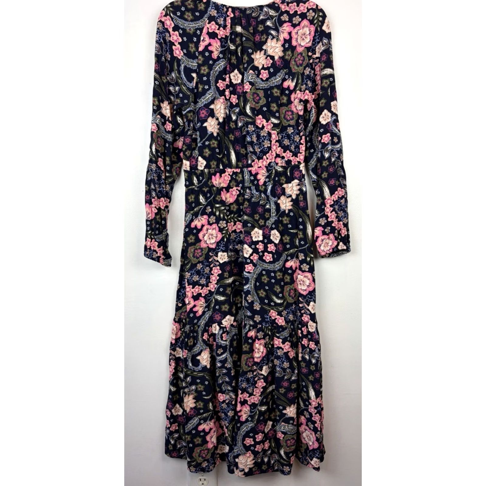 Loft LOFT Maxi Dress Womens Small Navy Blue Pink Floral Tiered Peasant Boho Prairie Size S / US 4 / IT 40 - 2 Thumbnail