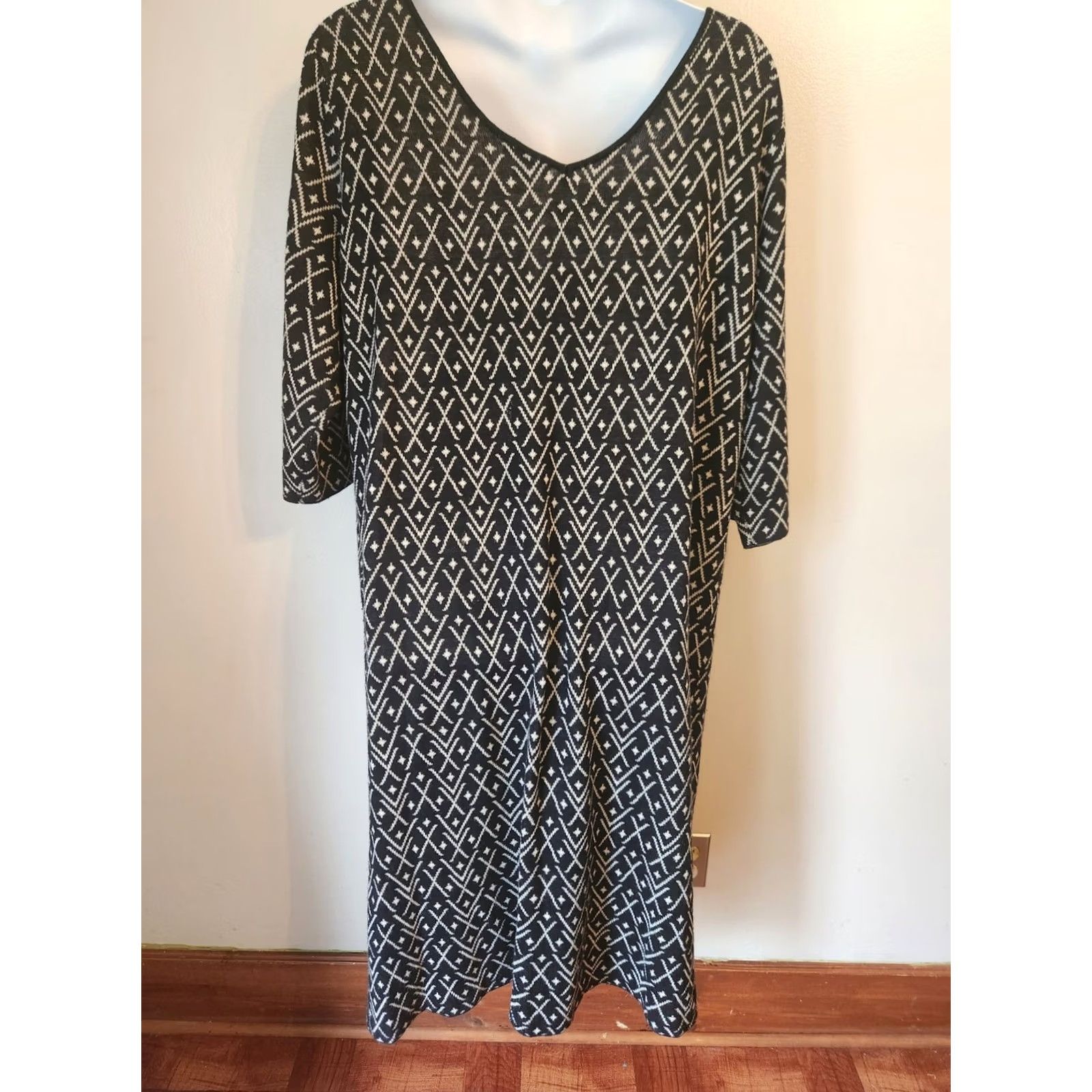 Vintage Jessica London Black White Geometric Print Midi Sweater Dress 30/32 Plus Size 4XL / US 24-26 - 5 Thumbnail