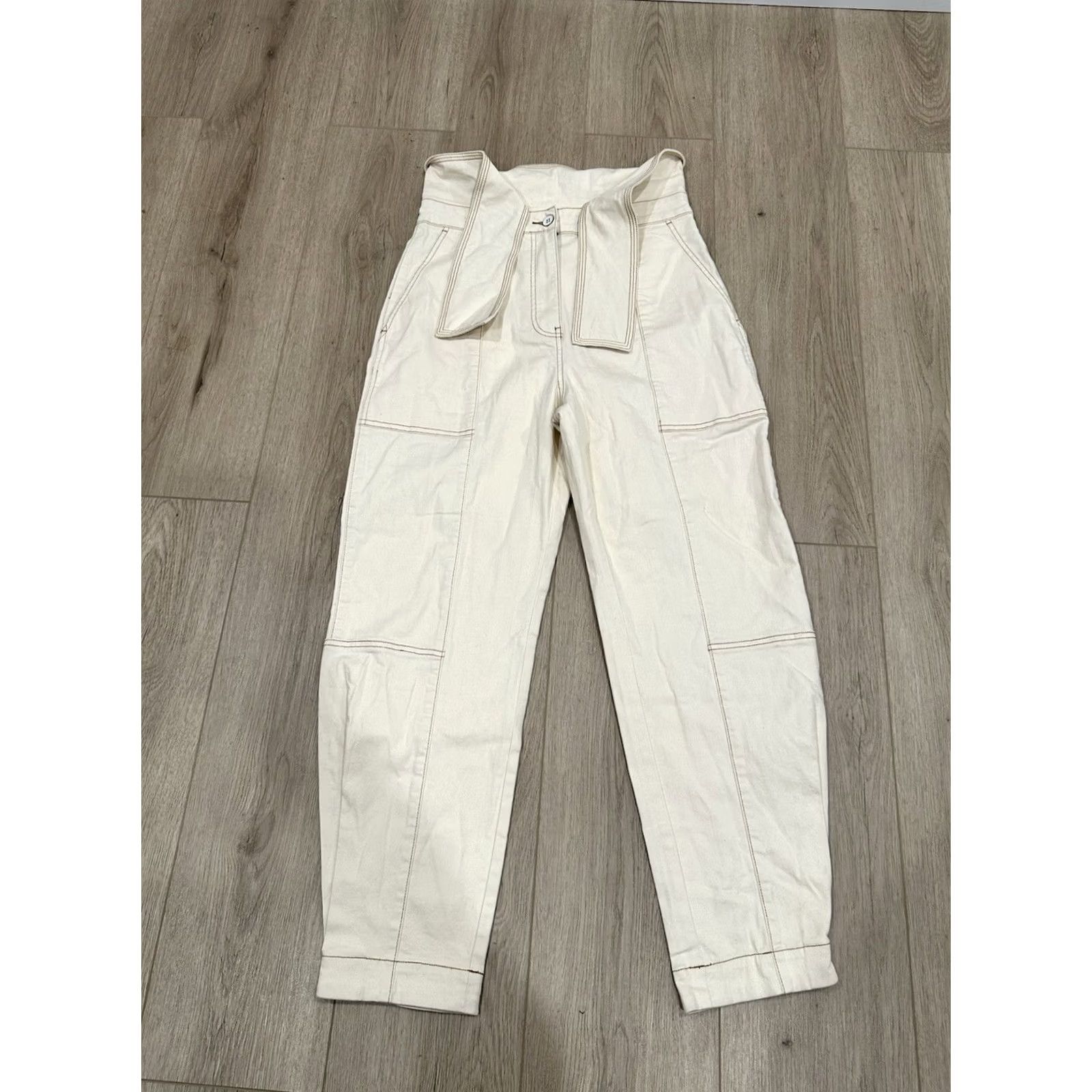 Ulla Johnson NWT Ulla Johnson Storm Barrel Jeans Sz 8 Tie Waist Baggy Tapered High Rise Ivory Size 30" / US 8 / IT 44 - 2 Thumbnail