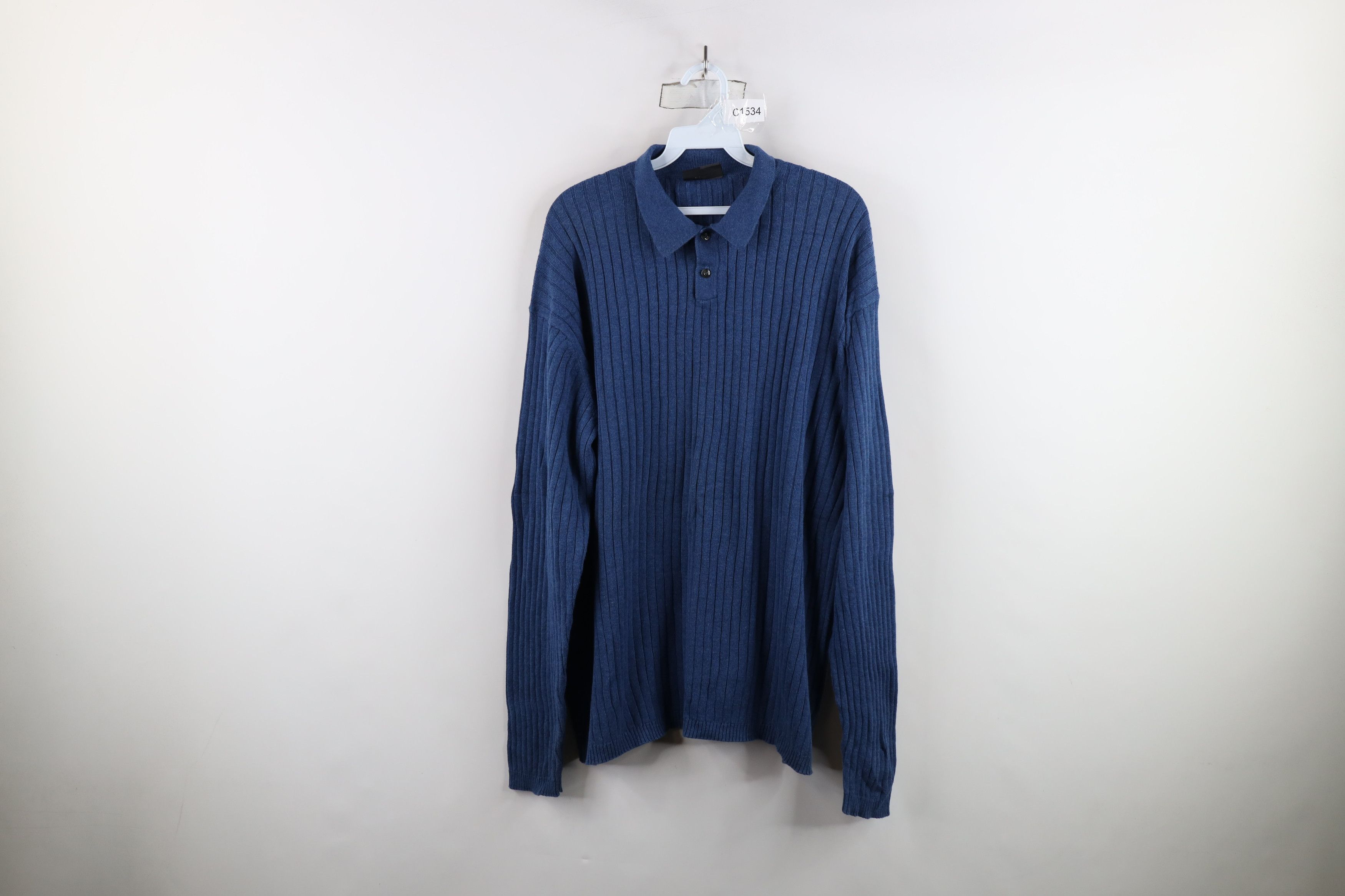 Vintage Vintage 90s Streetwear Knit Collared Polo Sweater Blue Size US XXL / EU 58 / 5 - 1 Thumbnail