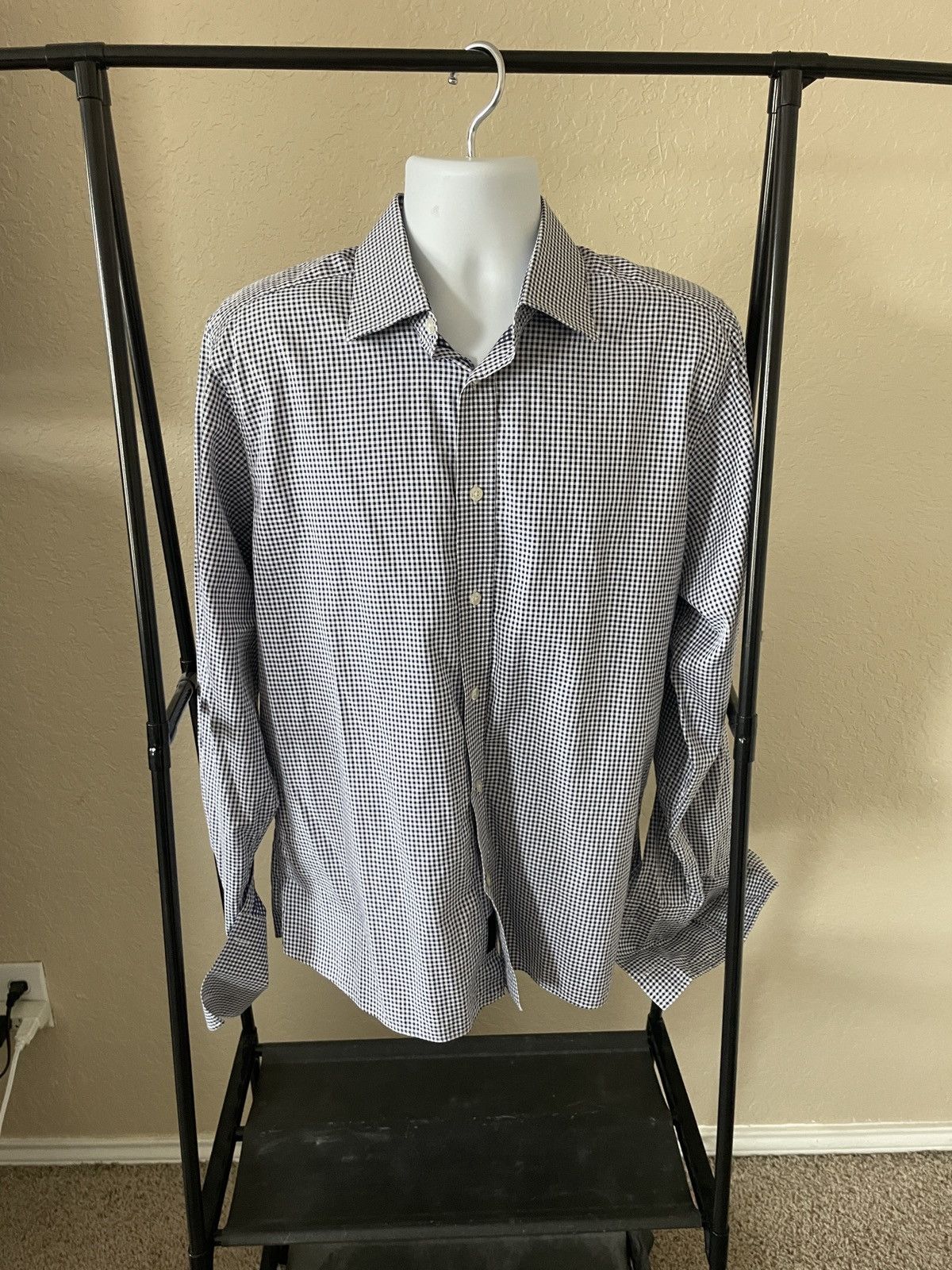 Duchamp London Mini Check Spread collar FC slim fit dress shirt 17.5 x 36 Size US XL / EU 56 / 4 - 1 Thumbnail