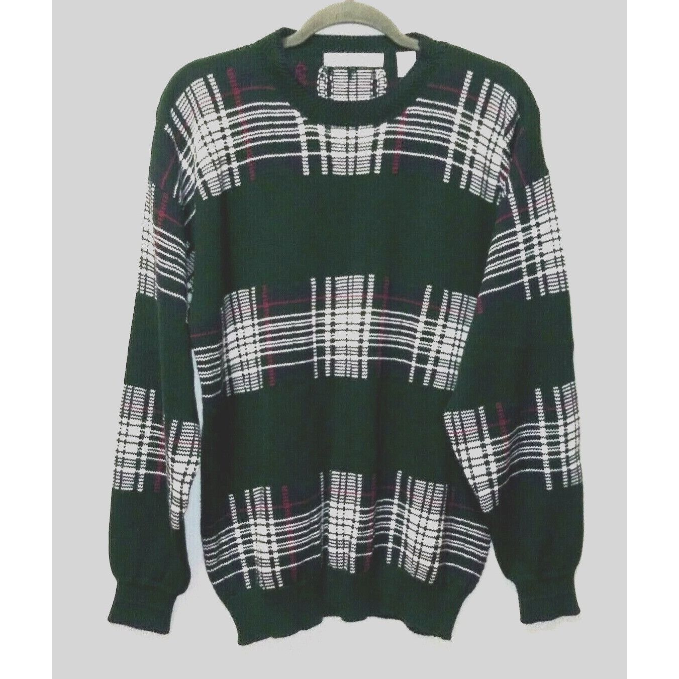 Izod IZOD Mens Sweater plaid Pullover Sz L green white long sleev Size US L / EU 52-54 / 3 - 1 Thumbnail