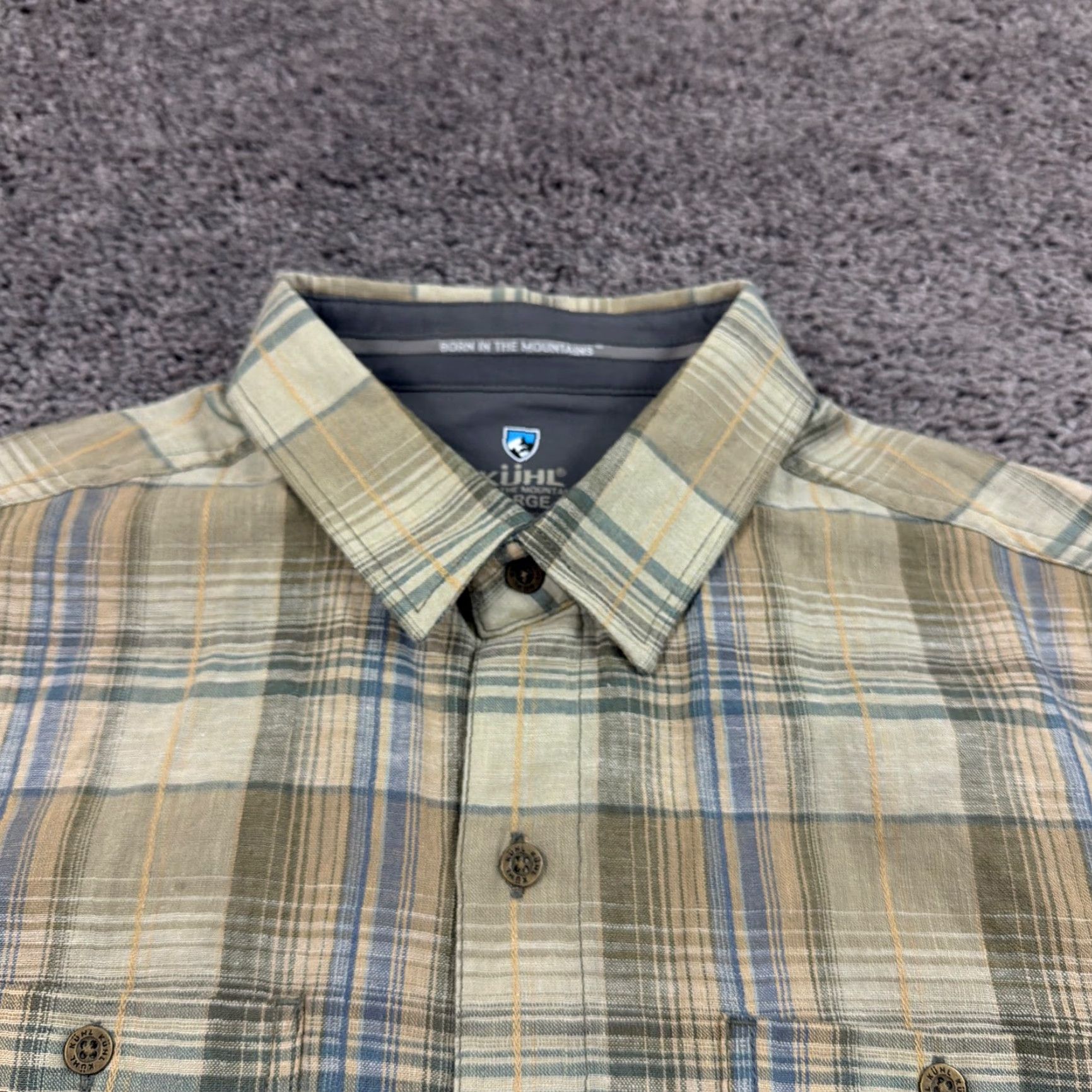 Vintage Kuhl Shirt Mens L Green Plaid Short Sleeve Button Up Linen Cotton Breathable Logo Size US L / EU 52-54 / 3 - 5 Thumbnail