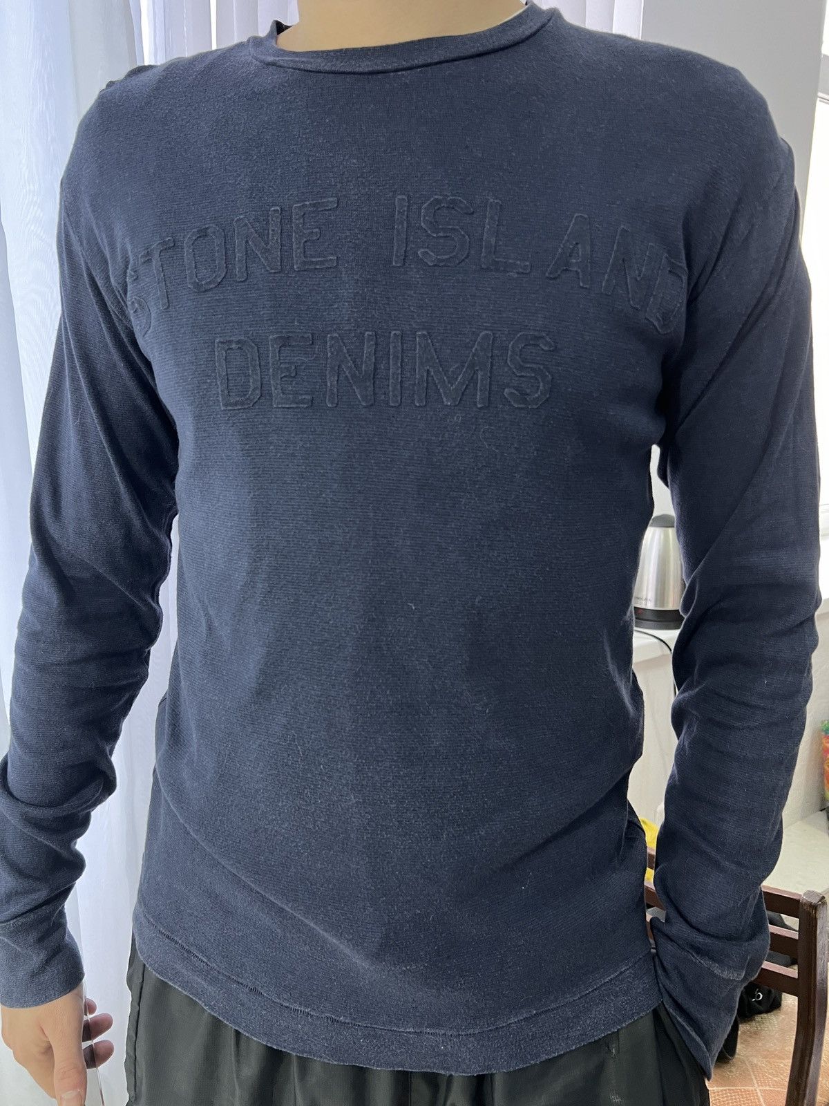 image of Stone Island Denims Long Sleeve T-Shirt 2008 Y2K in Blue, Men's (Size Small)