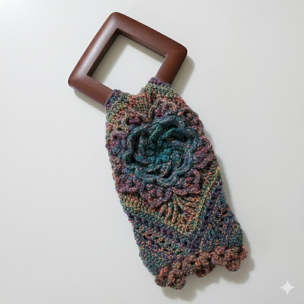 Handmade Handmade 4x6" Crochet Bracelet Purse Wood Wool Nylon Flower Size ONE SIZE - 1 Thumbnail