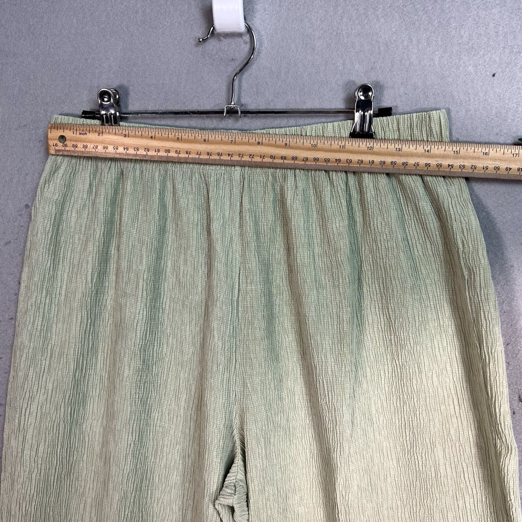 Mango Mango MNG Textured Wide Leg Pants Womens Large Green Elastic Waist Ankle Slit Size 36" / US 14 / IT 50 - 3 Thumbnail