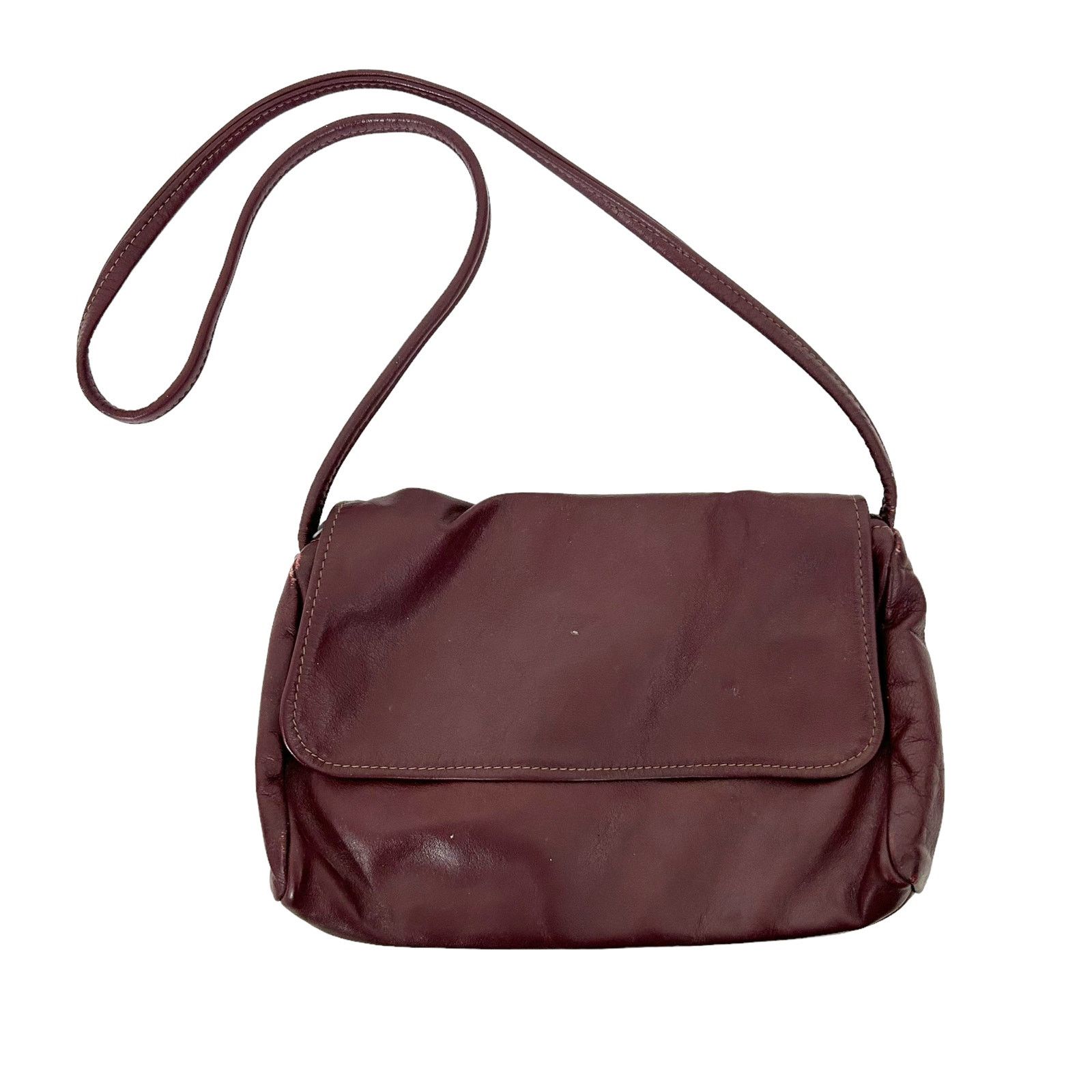 Vintage Made In Usa Maroon Leather Crossbody Bag in Red, Women's