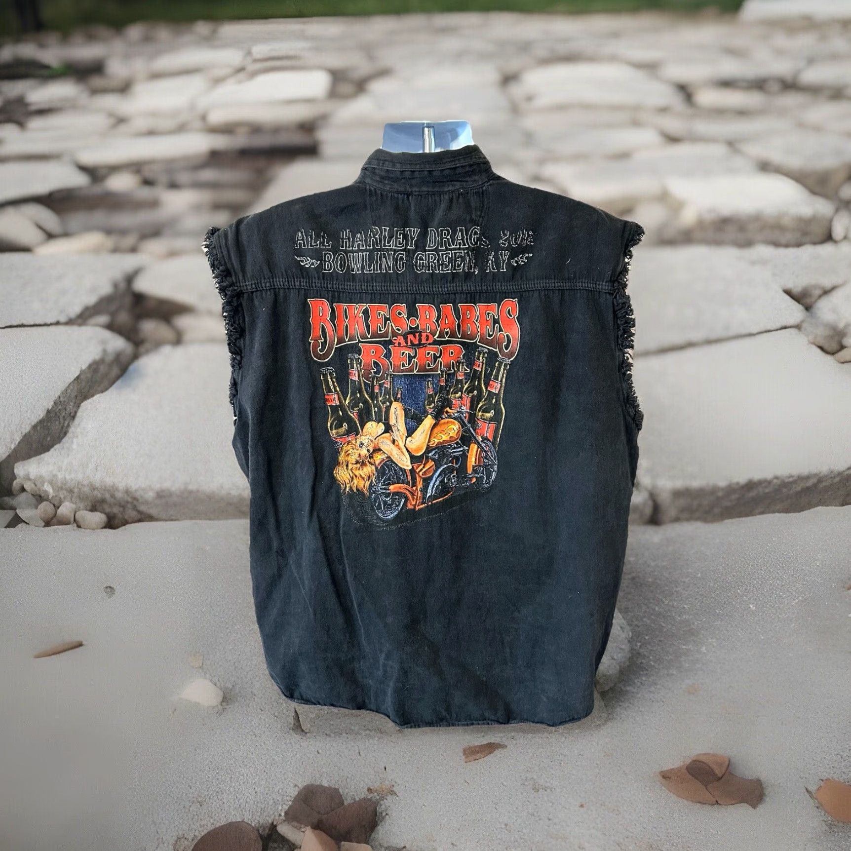 Harley Davidson VINTAGE Harley Davidson Unik Denim Button Up Vest Men 3XL Black Bowling Green Kentucky Size US XXL / EU 58 / 5 - 4 Thumbnail